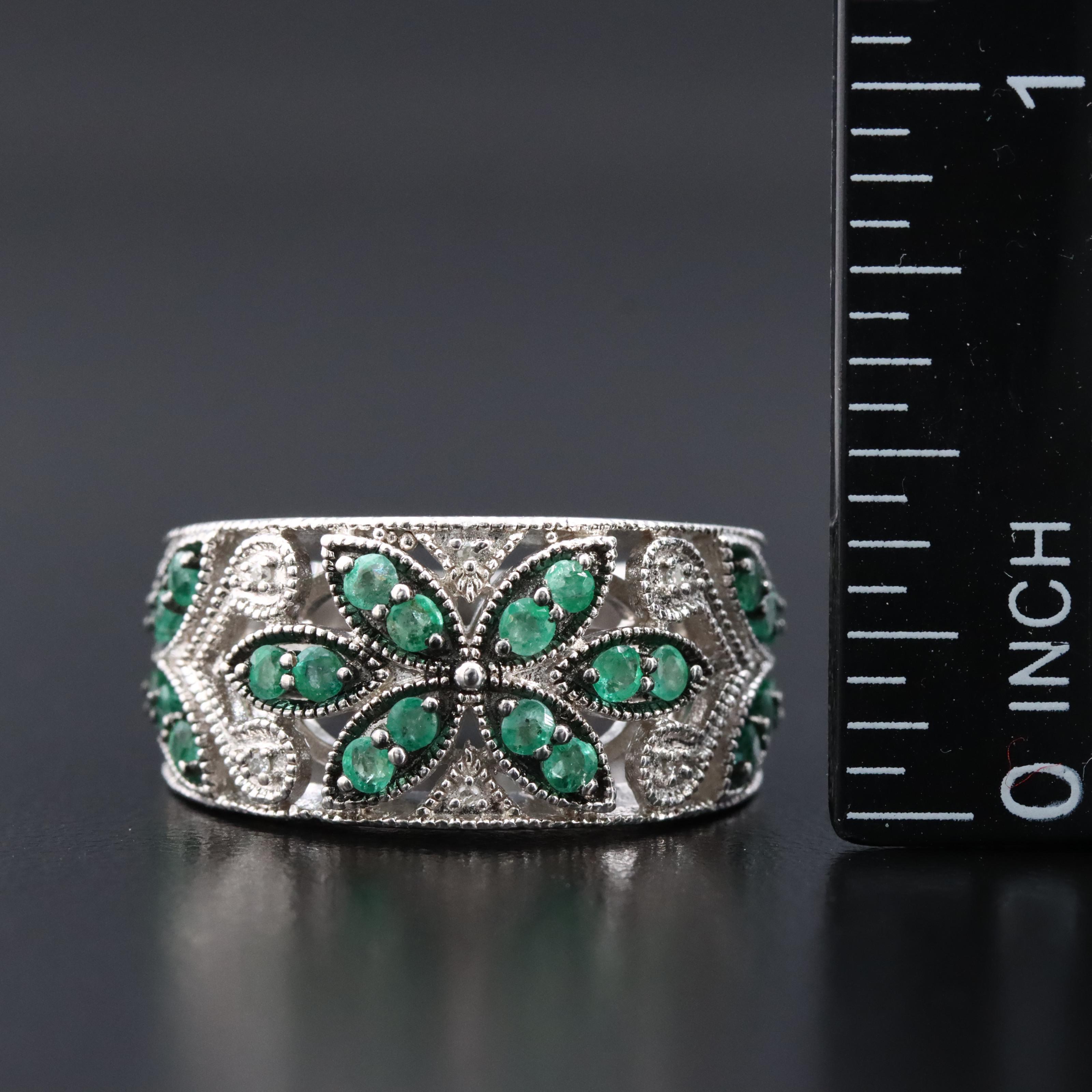 Sterling Silver Emerald and 0.02 CTW Diamond Ring
