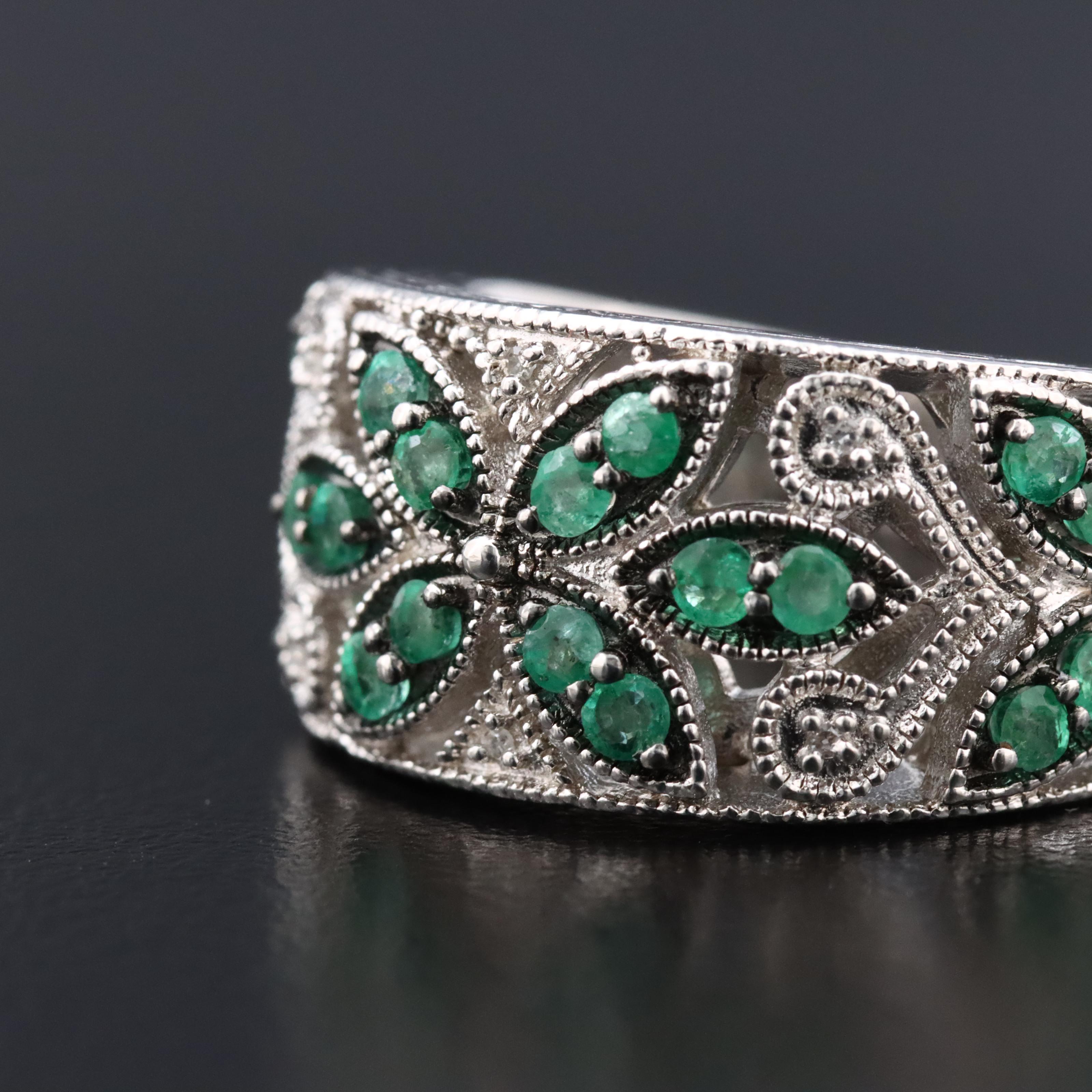 Sterling Silver Emerald and 0.02 CTW Diamond Ring