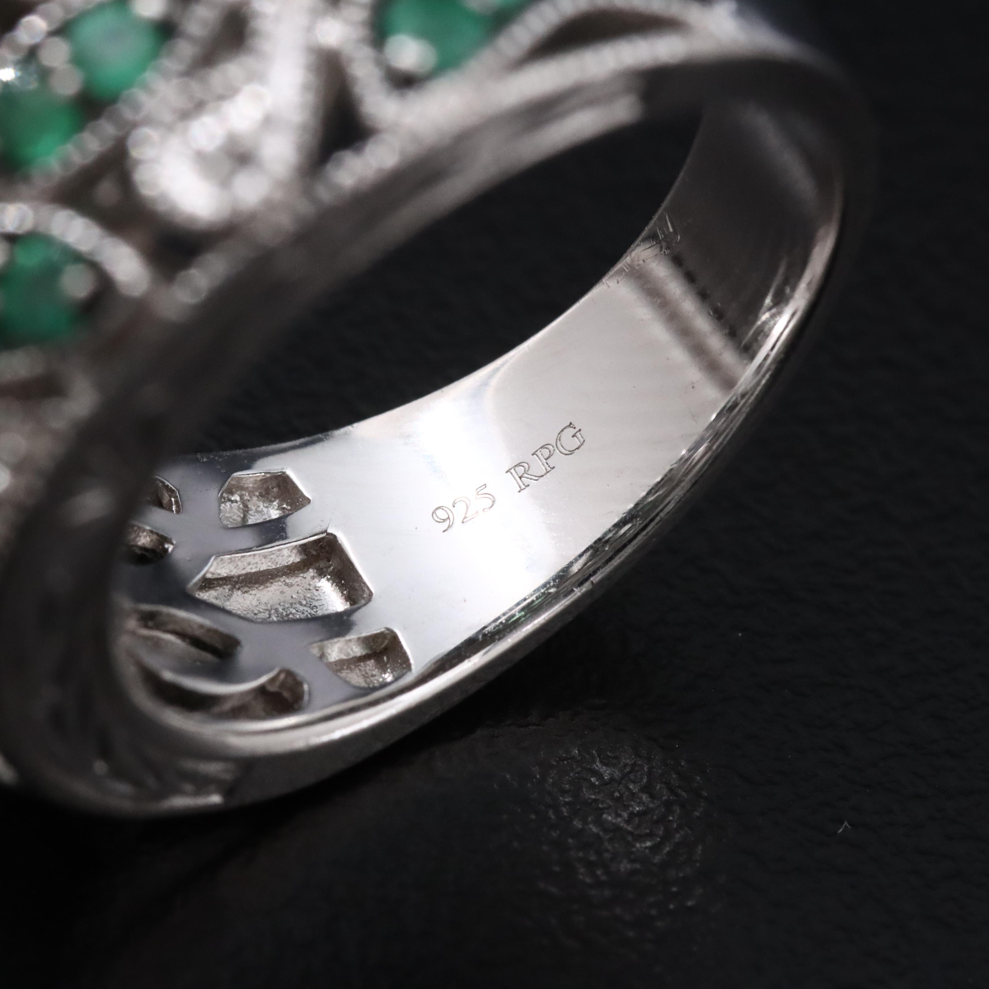 Sterling Silver Emerald and 0.02 CTW Diamond Ring