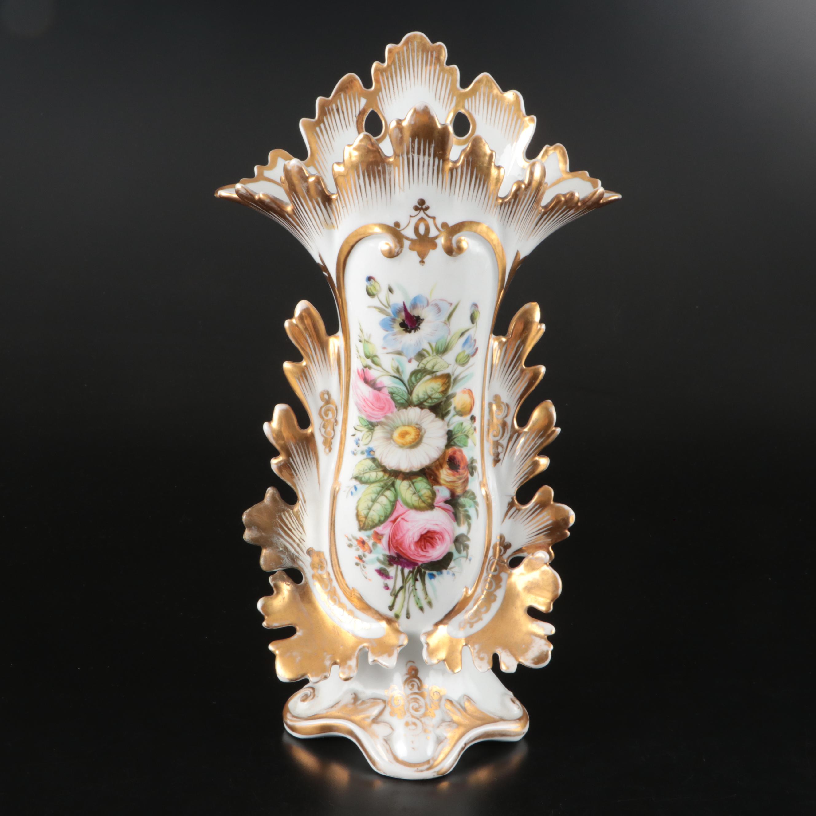 Rococo Style Gold Gilt Floral Porcelain Vase