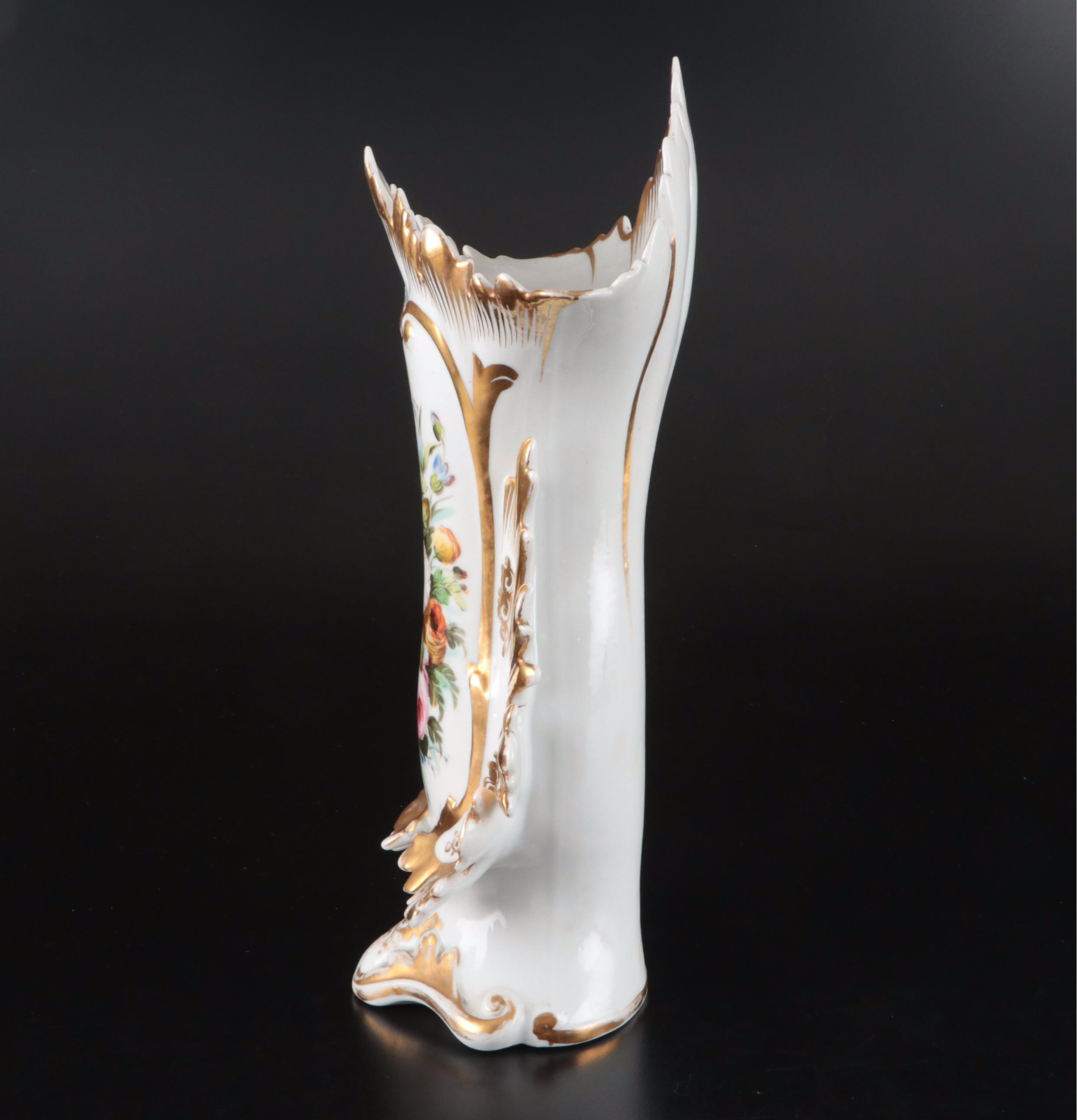 Rococo Style Gold Gilt Floral Porcelain Vase