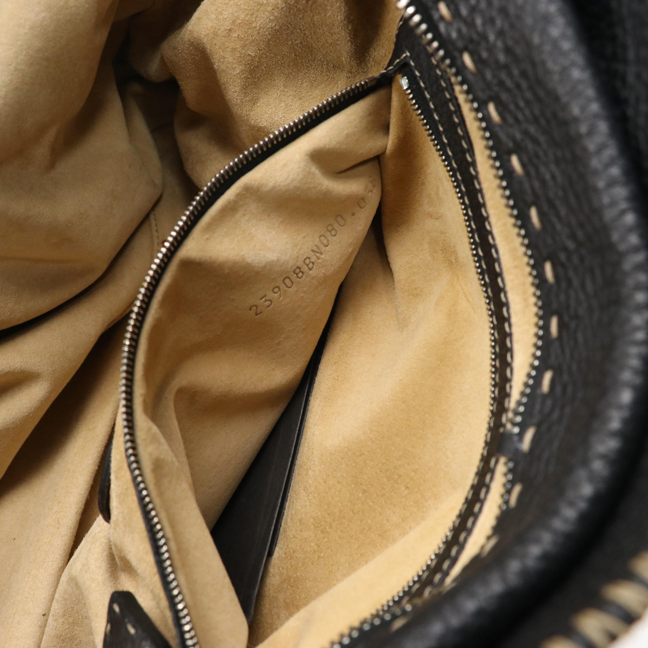 Fendi Selleria Dome Shoulder Bag in Black Grained Calfskin Leather w/ Stitching