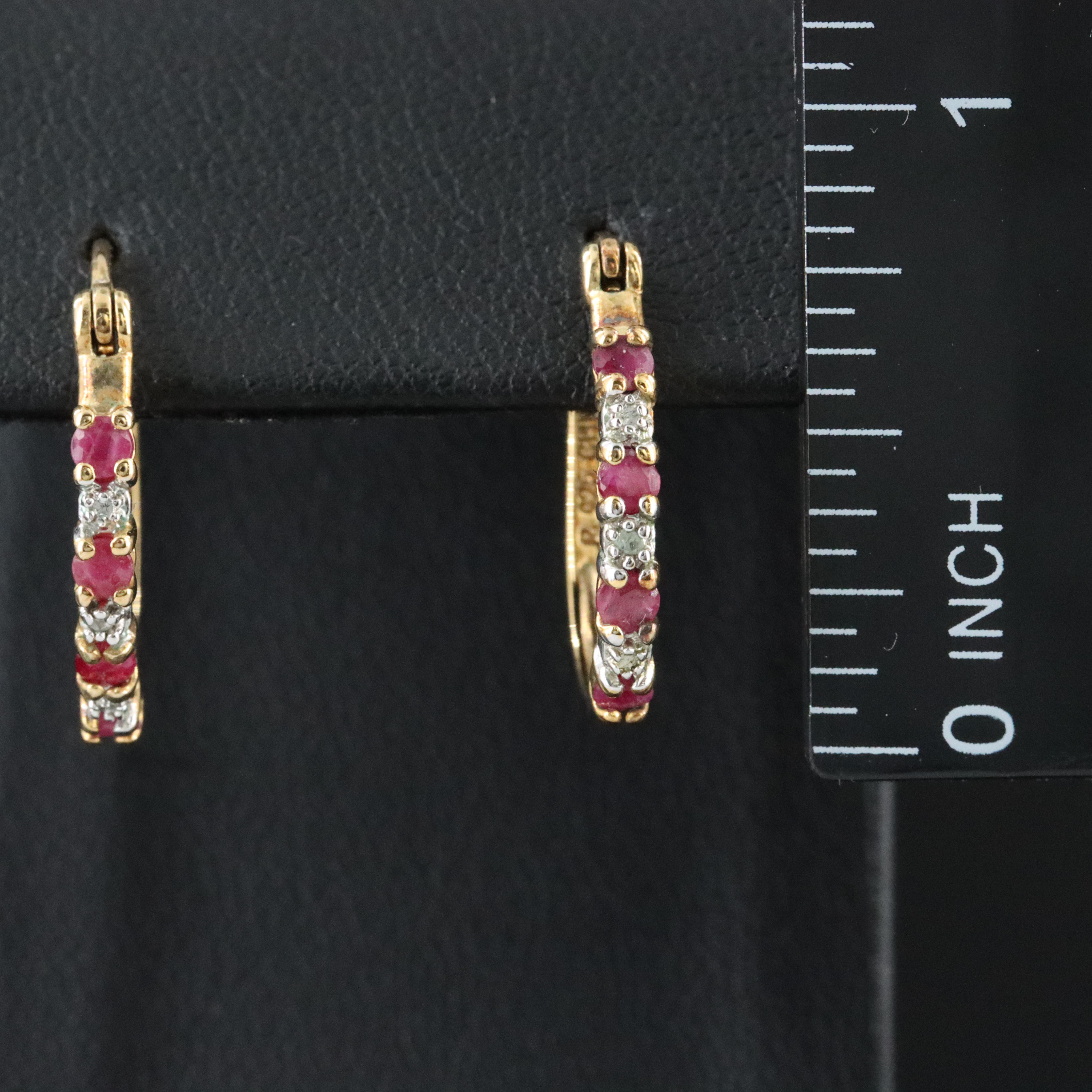 Sterling Silver Ruby and Diamond Hoop Earrings
