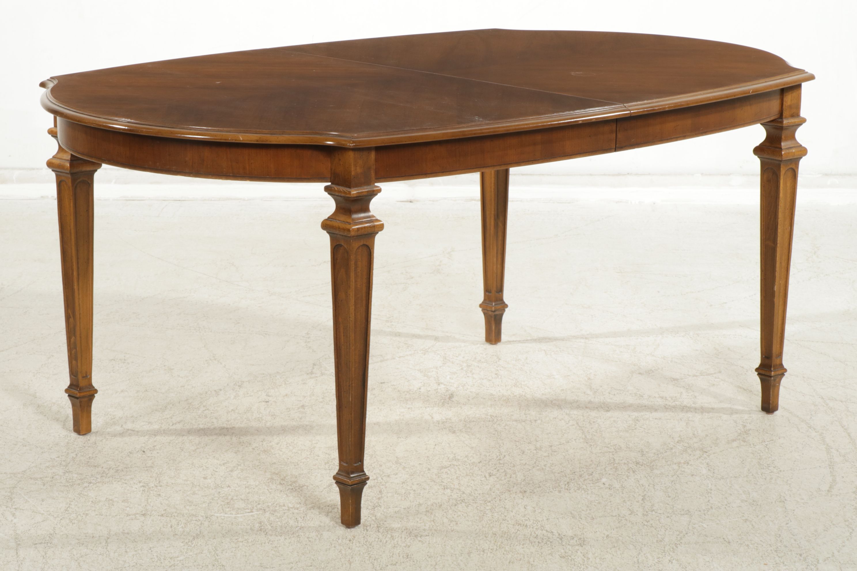 Walnut Dining Table with Eight Cane Back Chairs, Mid to Late 20th Century