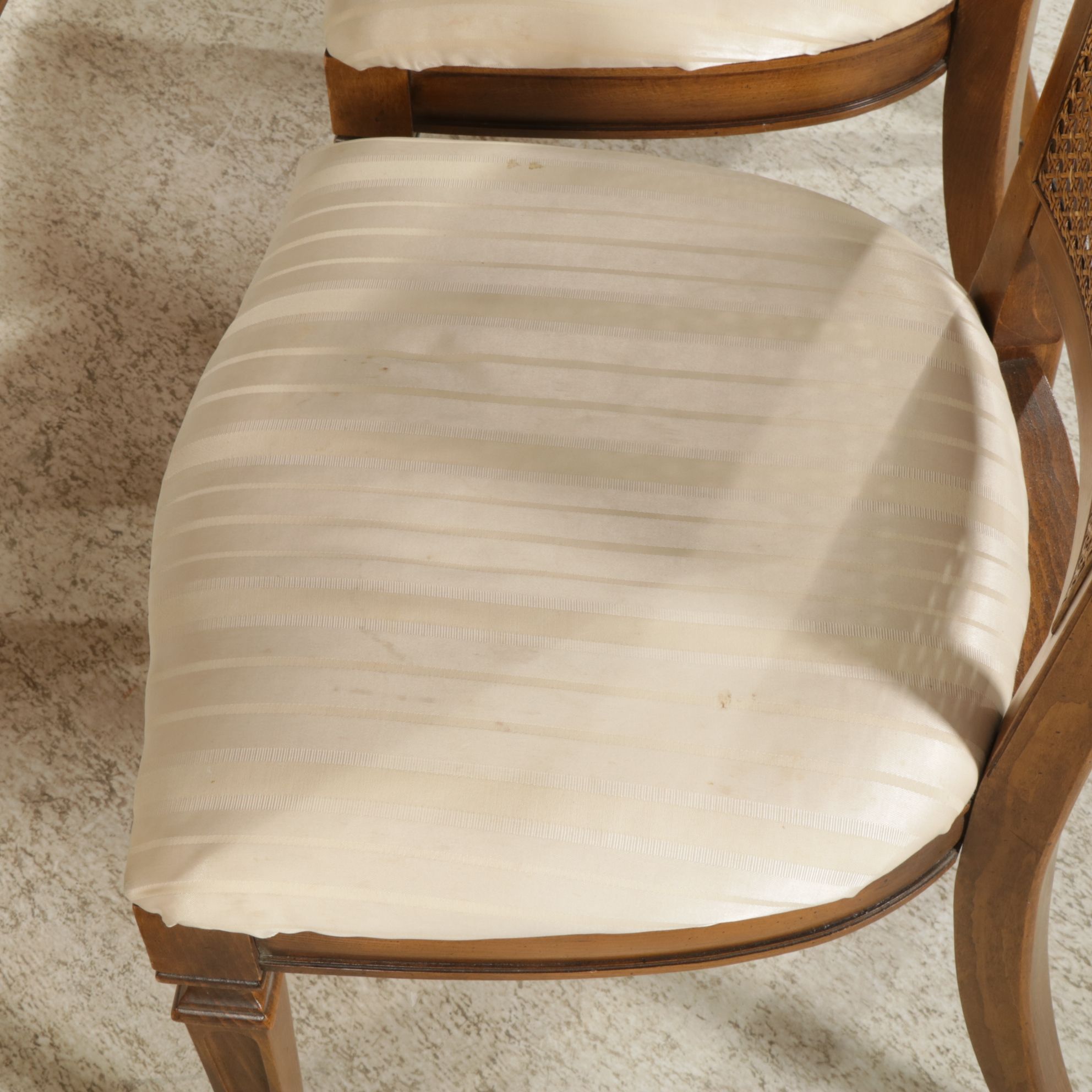 Walnut Dining Table with Eight Cane Back Chairs, Mid to Late 20th Century
