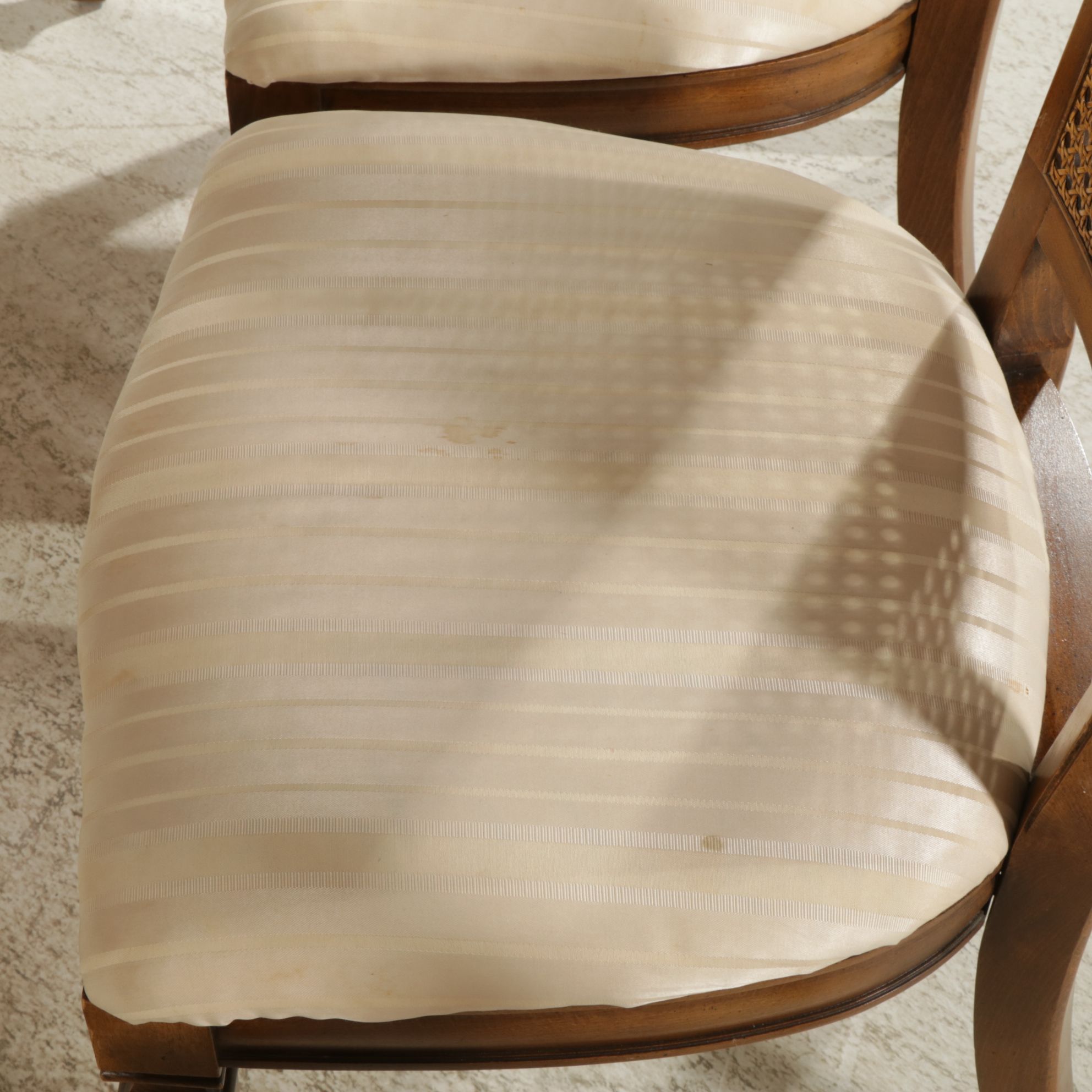 Walnut Dining Table with Eight Cane Back Chairs, Mid to Late 20th Century
