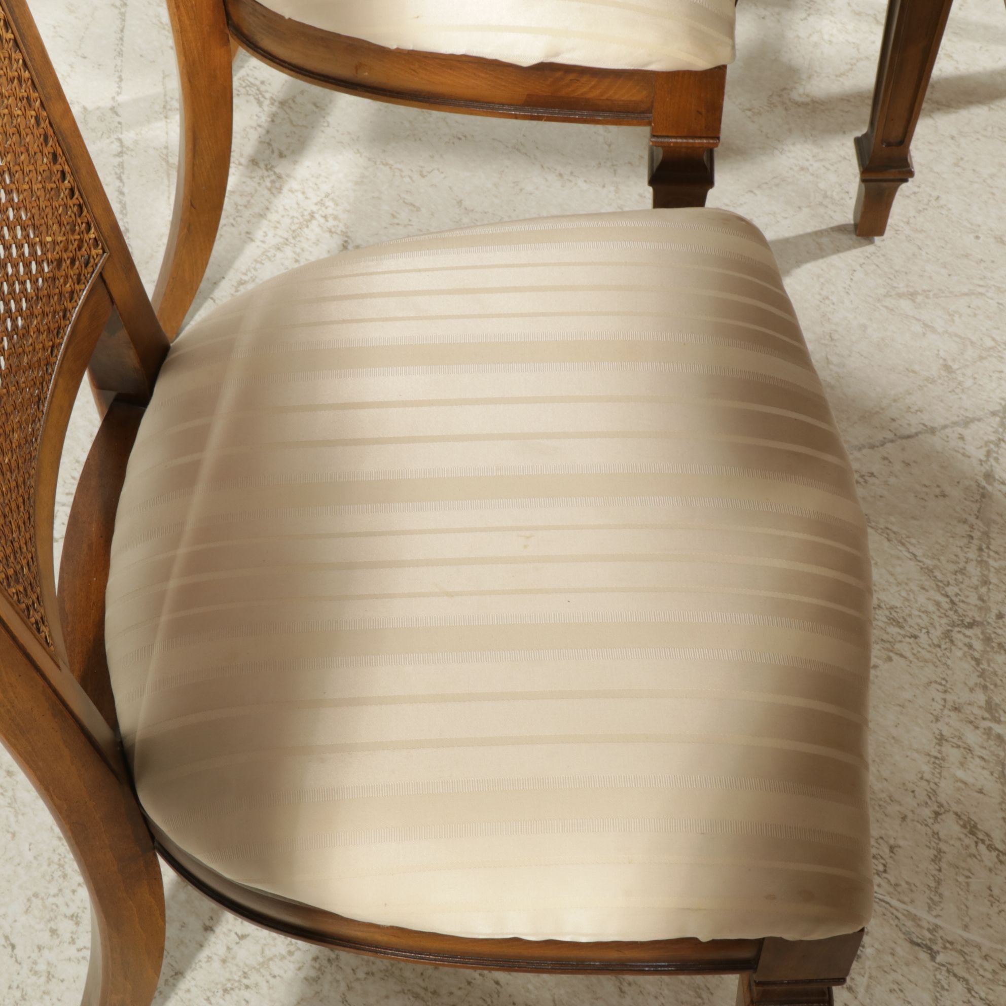 Walnut Dining Table with Eight Cane Back Chairs, Mid to Late 20th Century