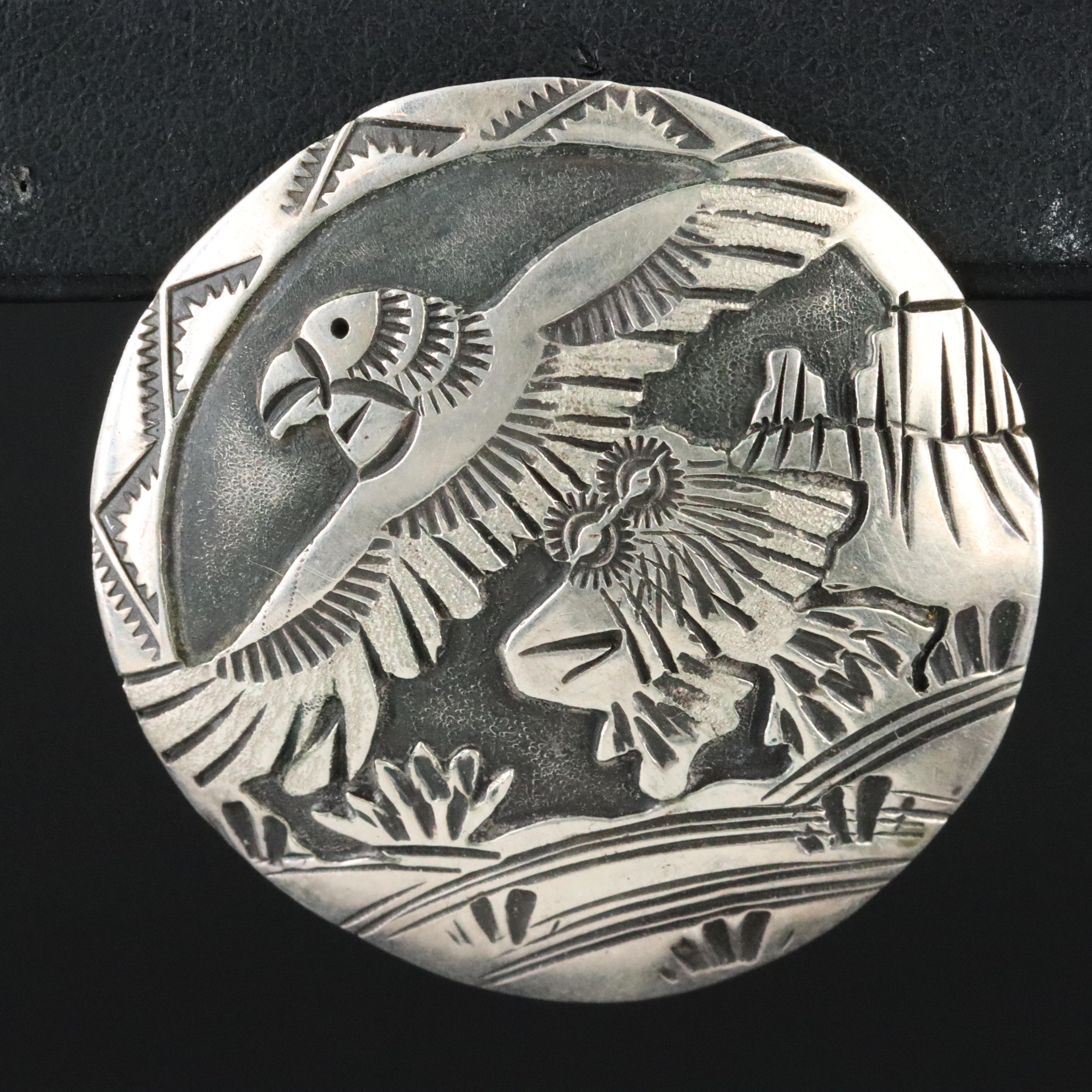 Southwestern Signed Sterling Eagle Dancer Overlay Earrings