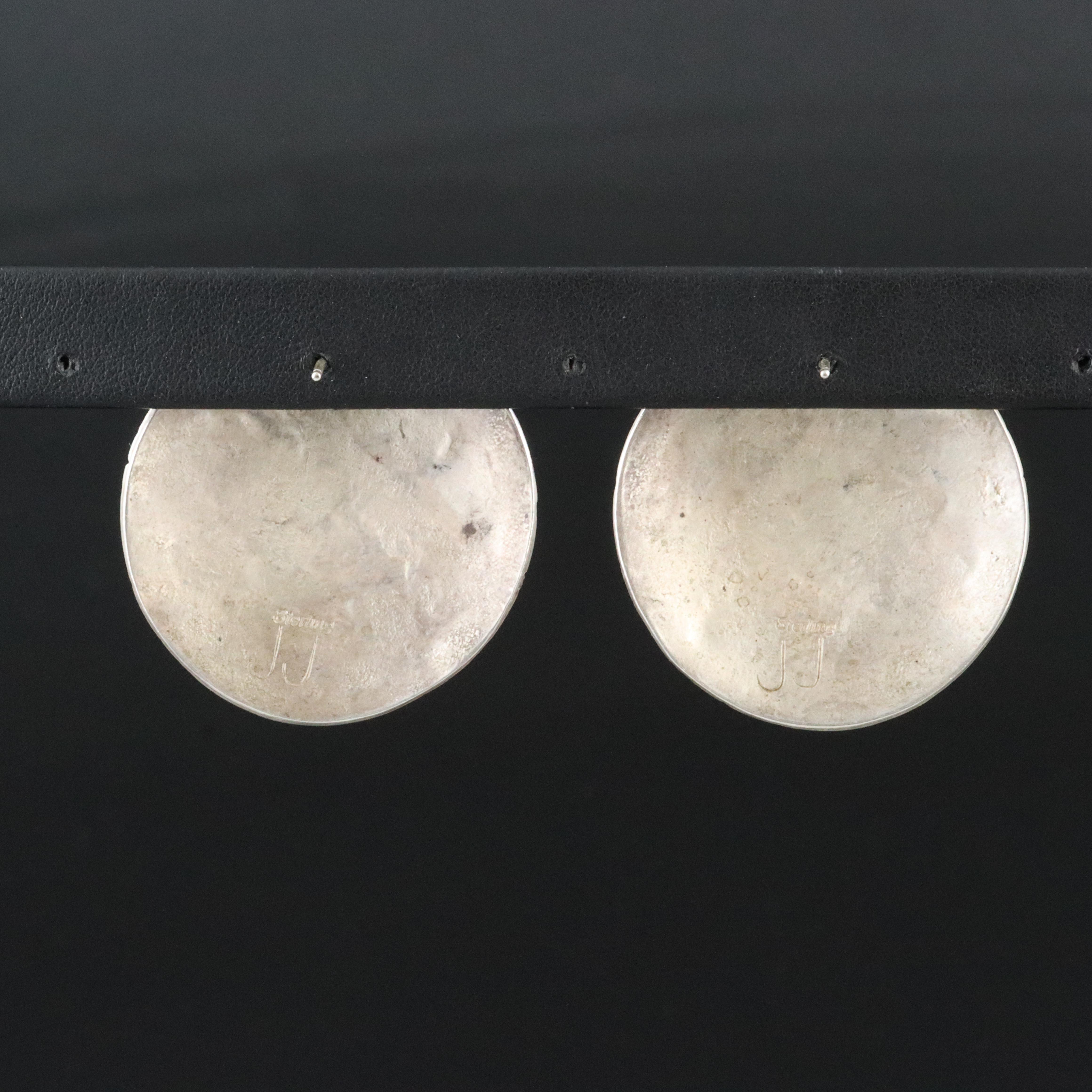 Southwestern Signed Sterling Eagle Dancer Overlay Earrings