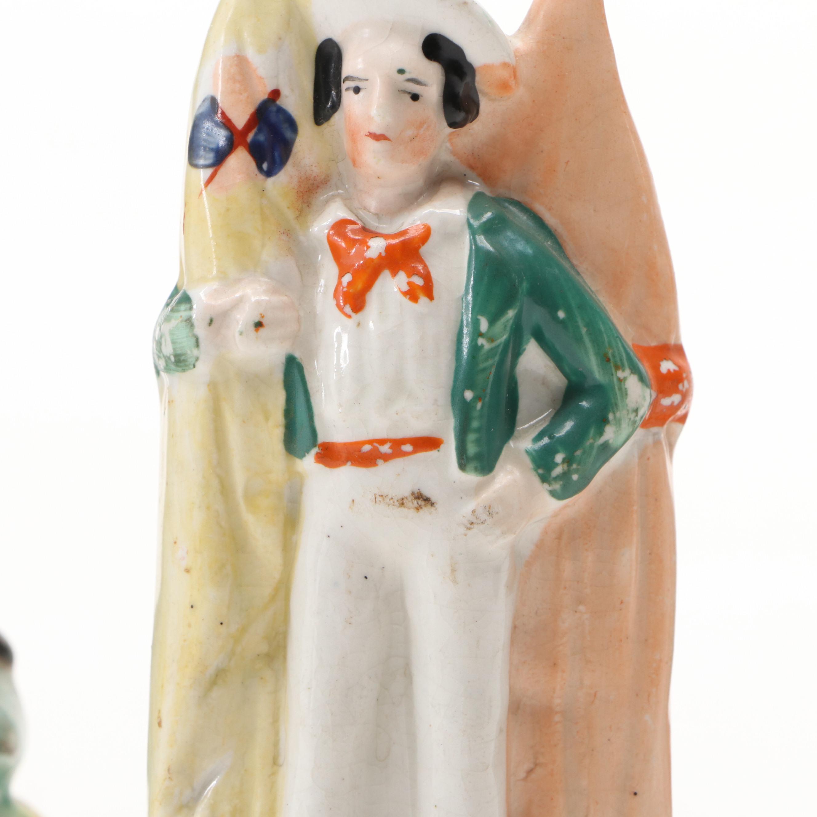 English Staffordshire Style Boy and Spaniel with Other Figurines