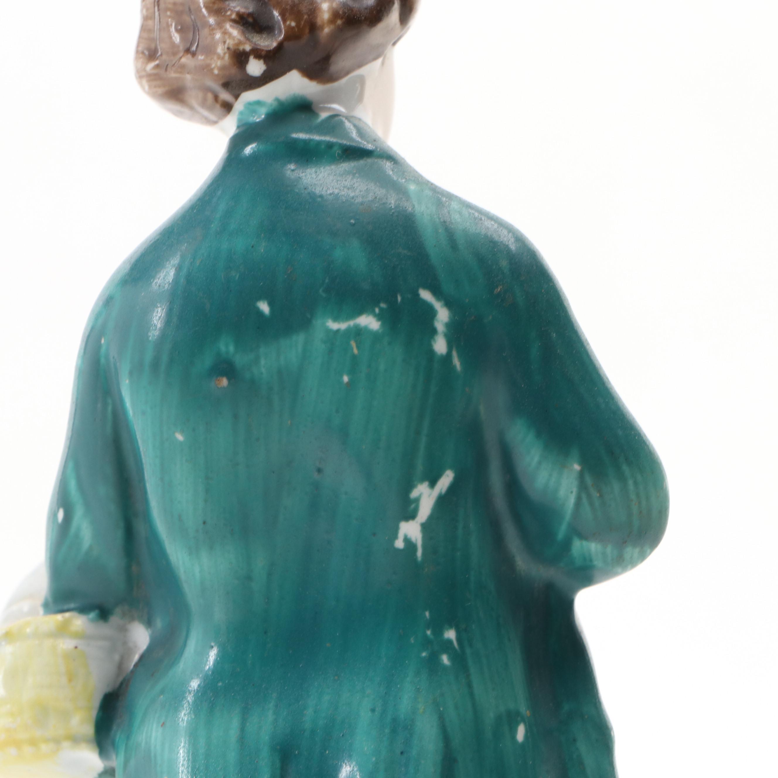 English Staffordshire Style Boy and Spaniel with Other Figurines