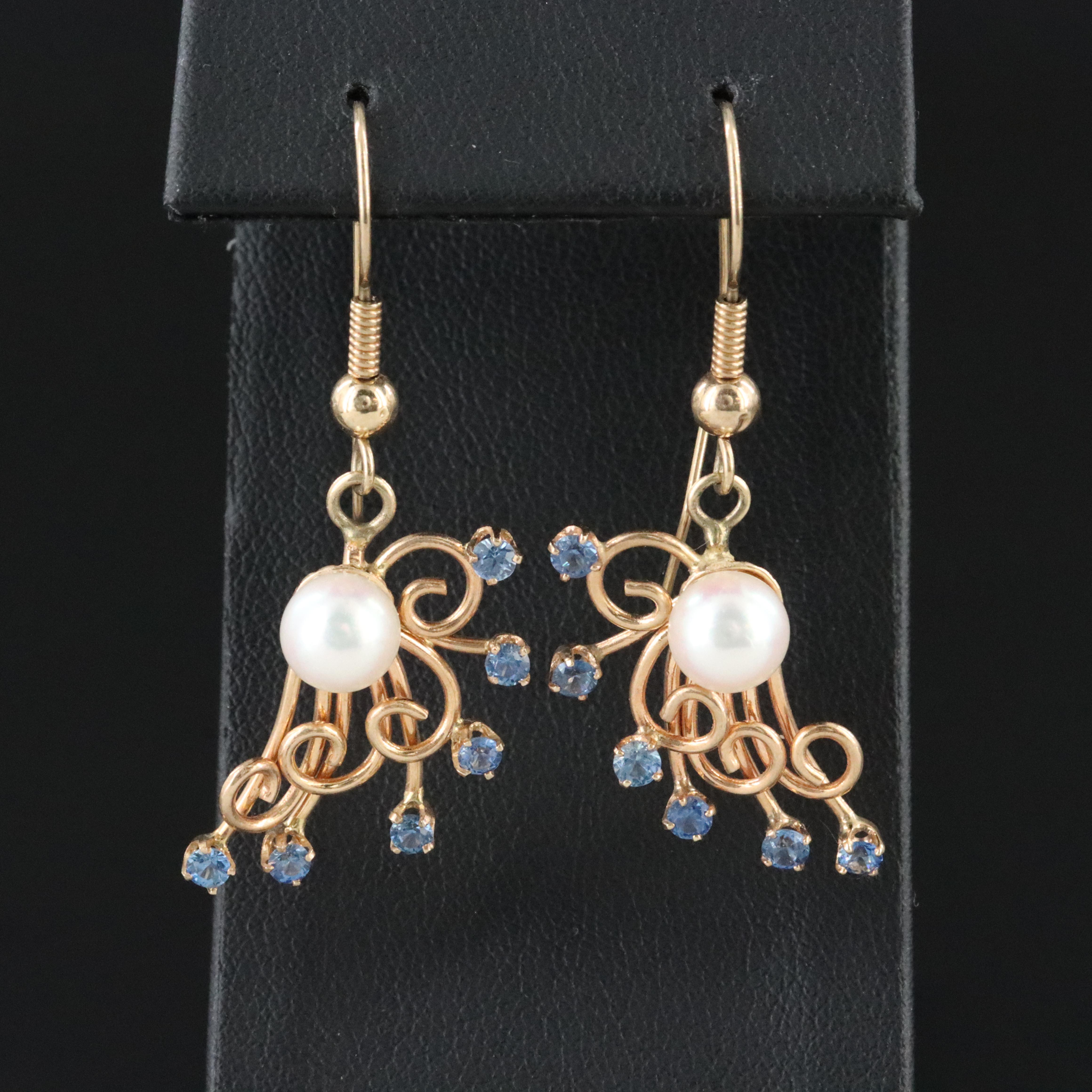 14K Pearl and Sapphire Earrings