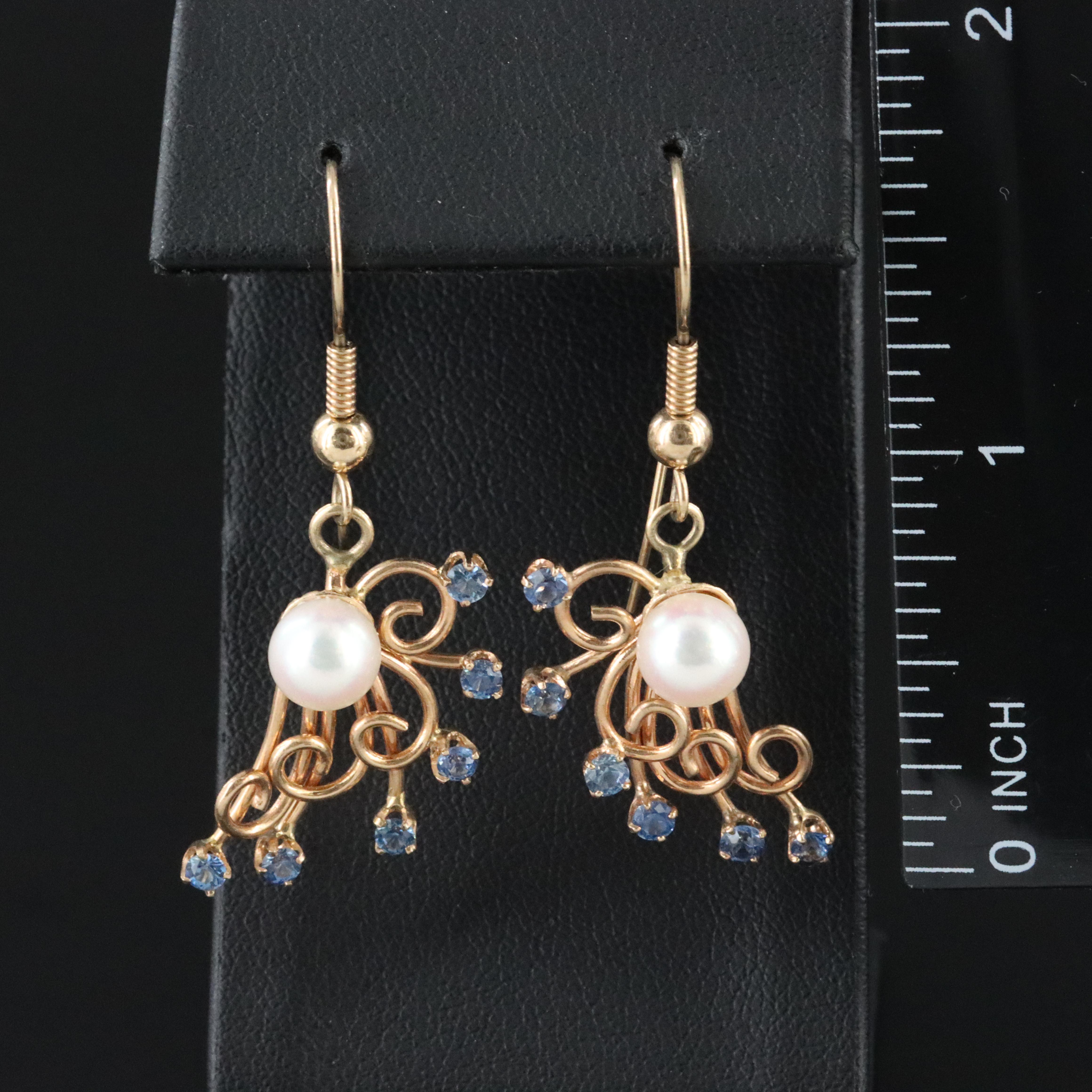 14K Pearl and Sapphire Earrings