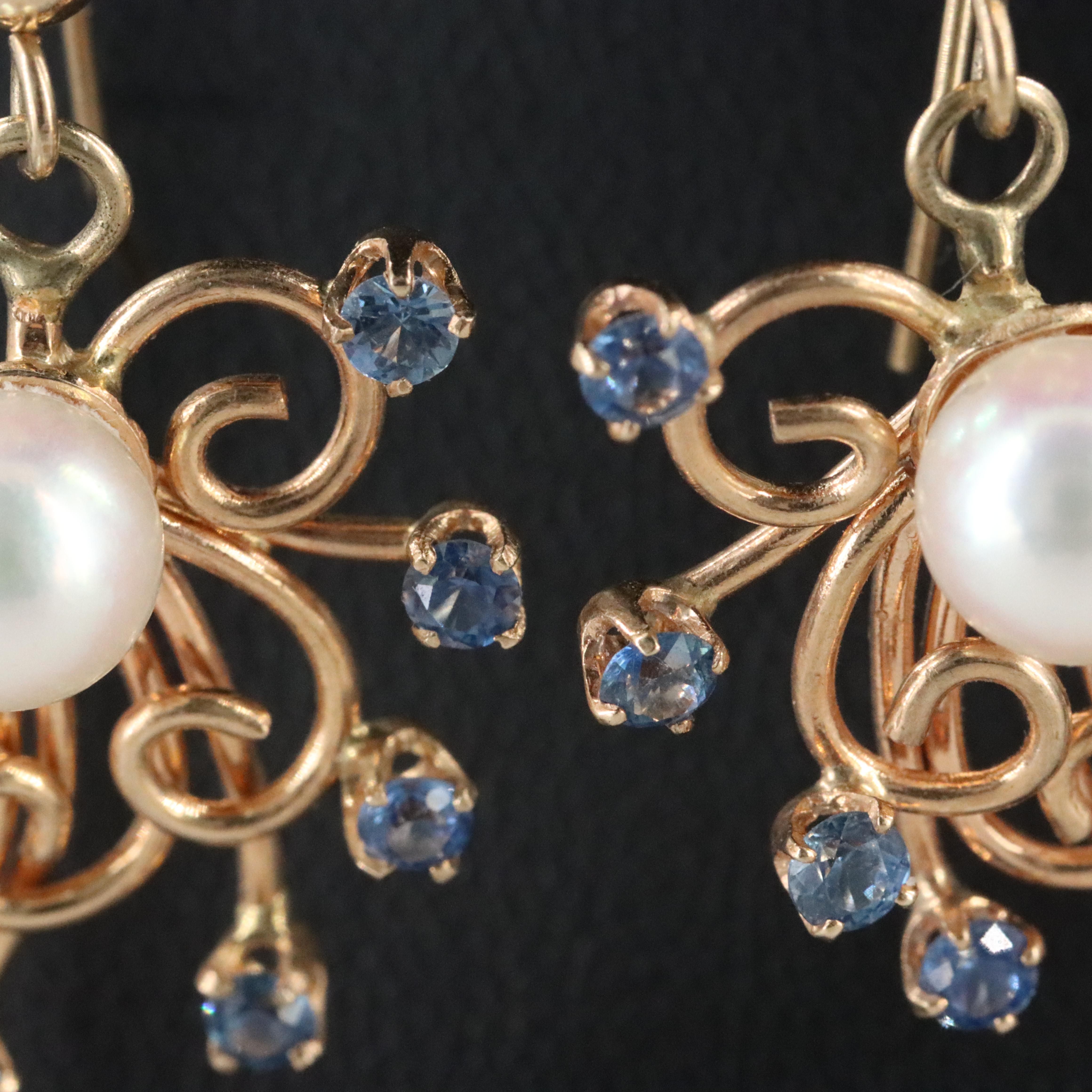 14K Pearl and Sapphire Earrings
