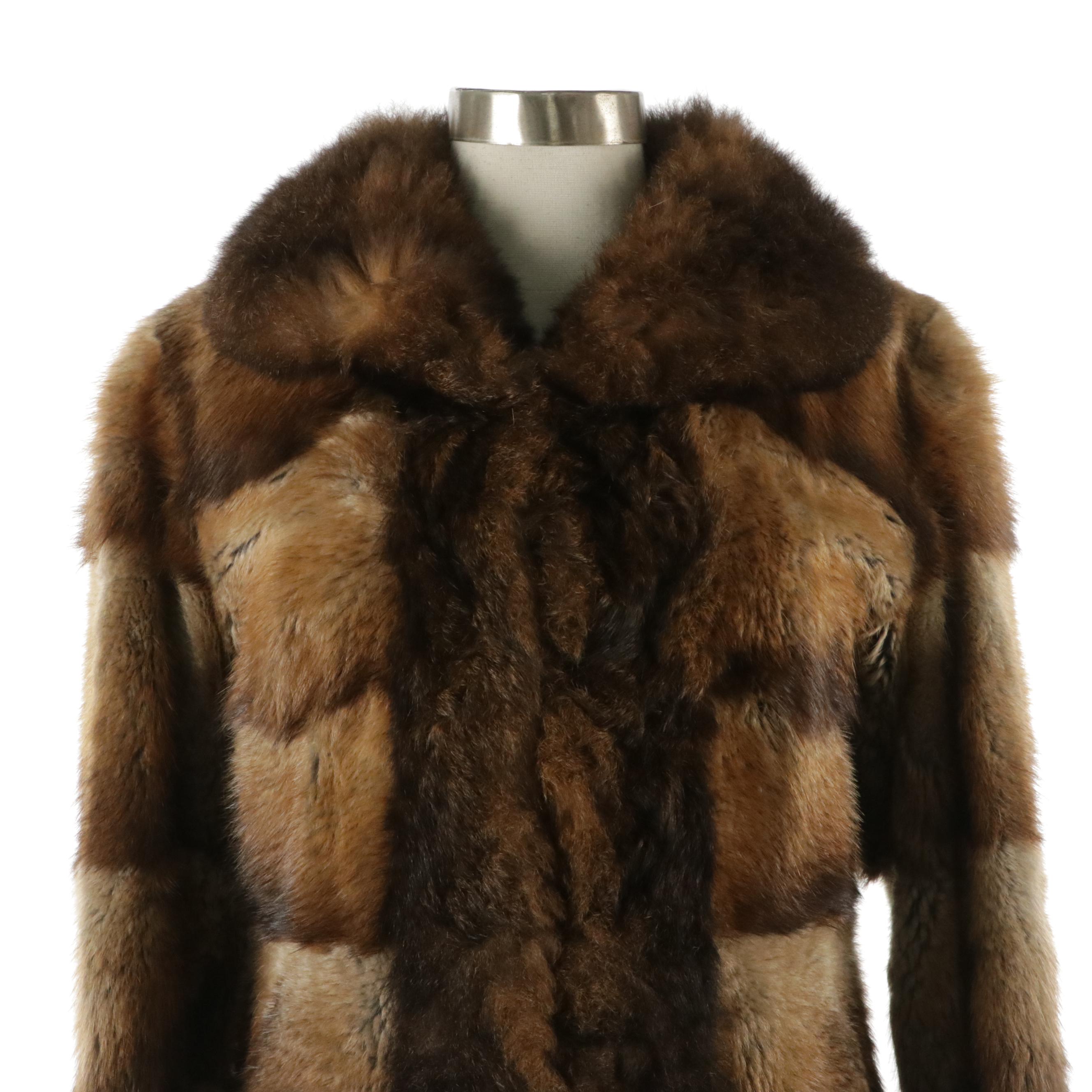 Muskrat Fur Patchwork Coat with New Zealand Possum Fur Trim from Jonas Bros.