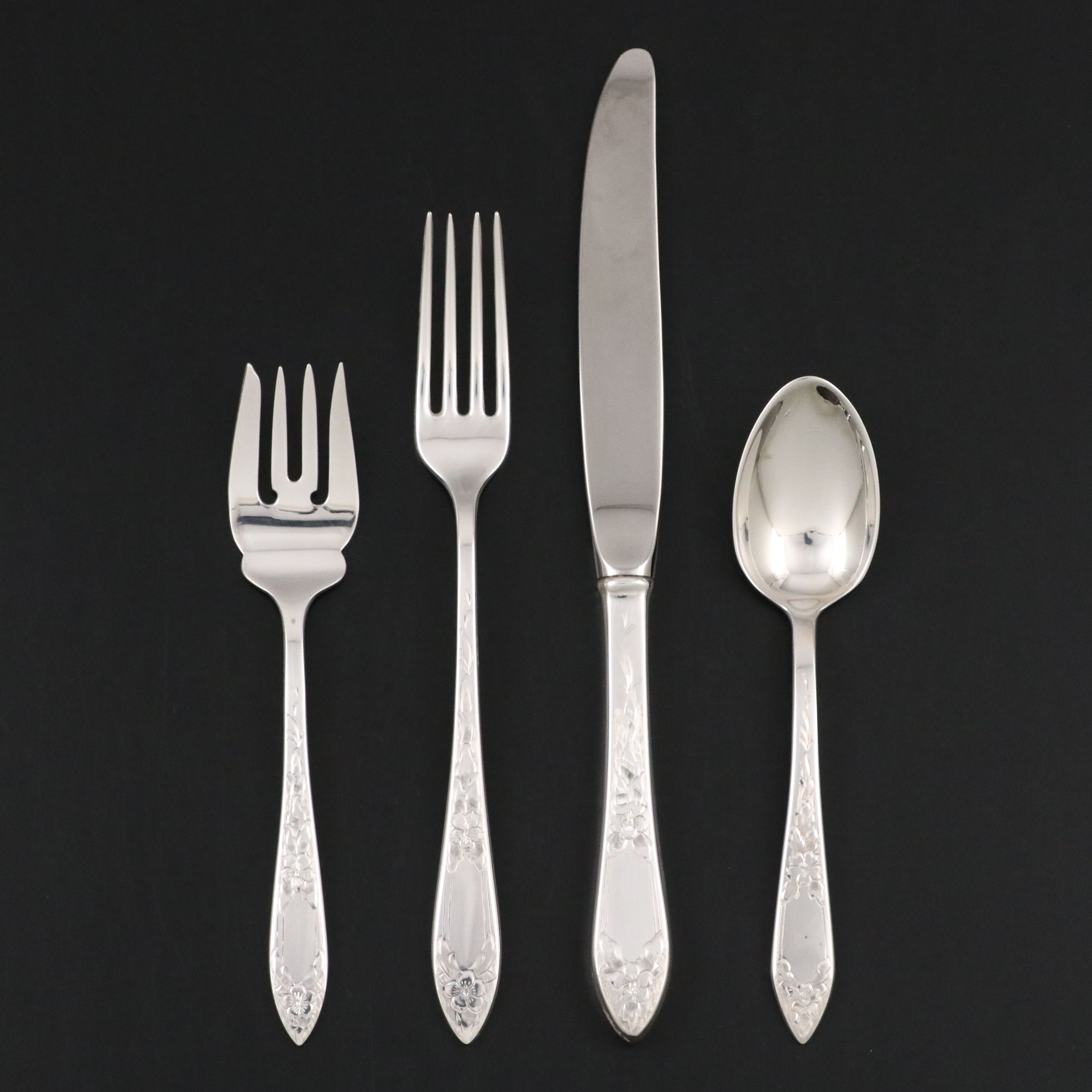 Gorham Sterling Candle Holders and Salt Cellars with Stieff Sterling Flatware