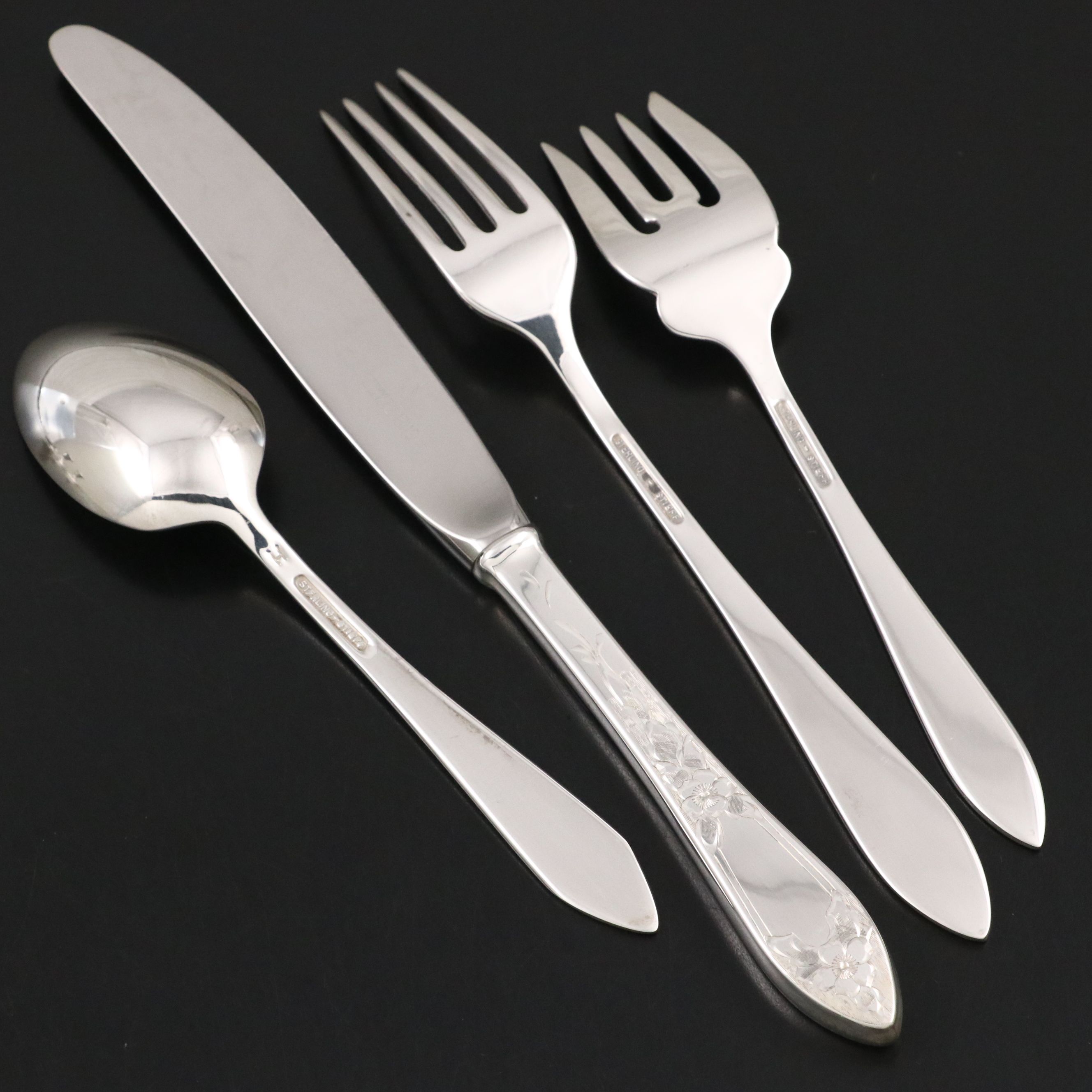 Gorham Sterling Candle Holders and Salt Cellars with Stieff Sterling Flatware