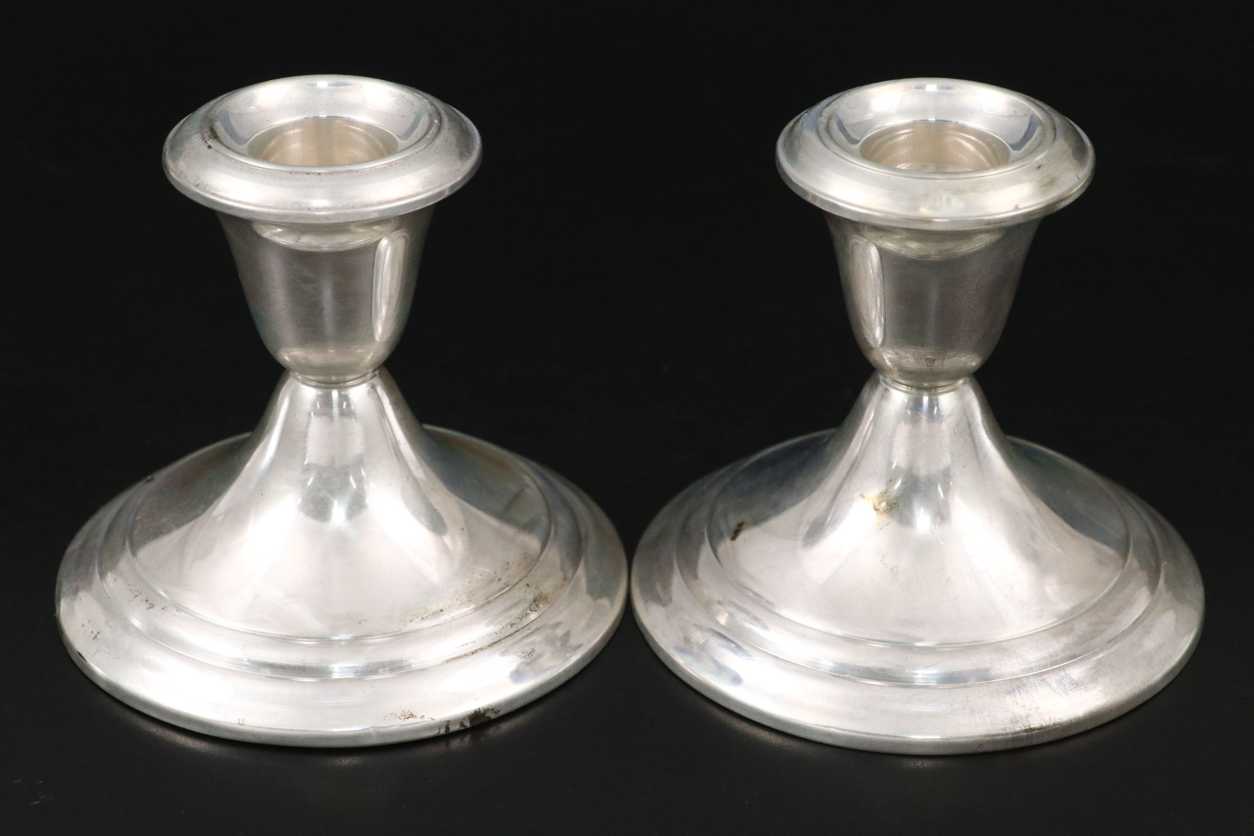 Gorham Sterling Candle Holders and Salt Cellars with Stieff Sterling Flatware