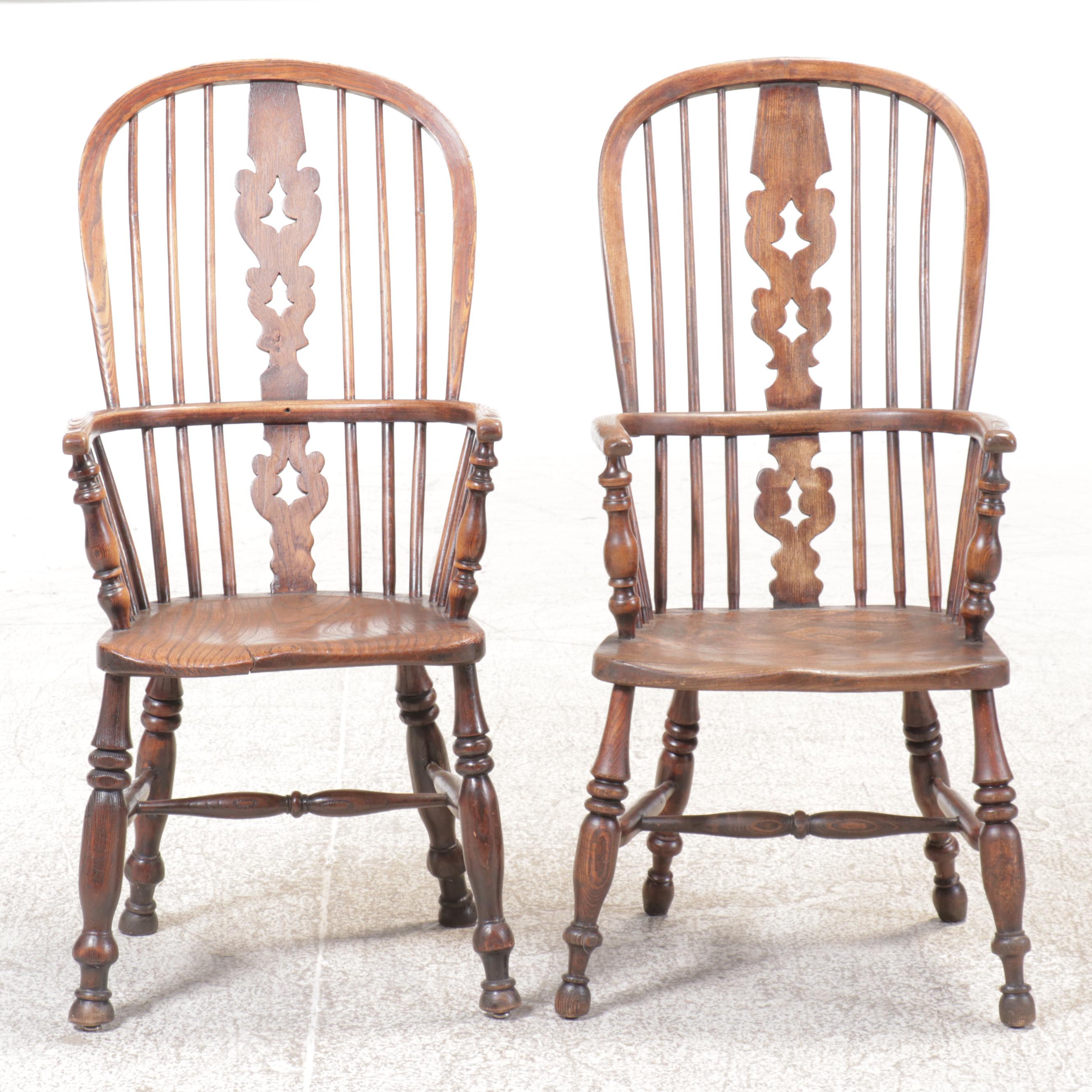 Three Oak Sack-Back Windsor Armchairs