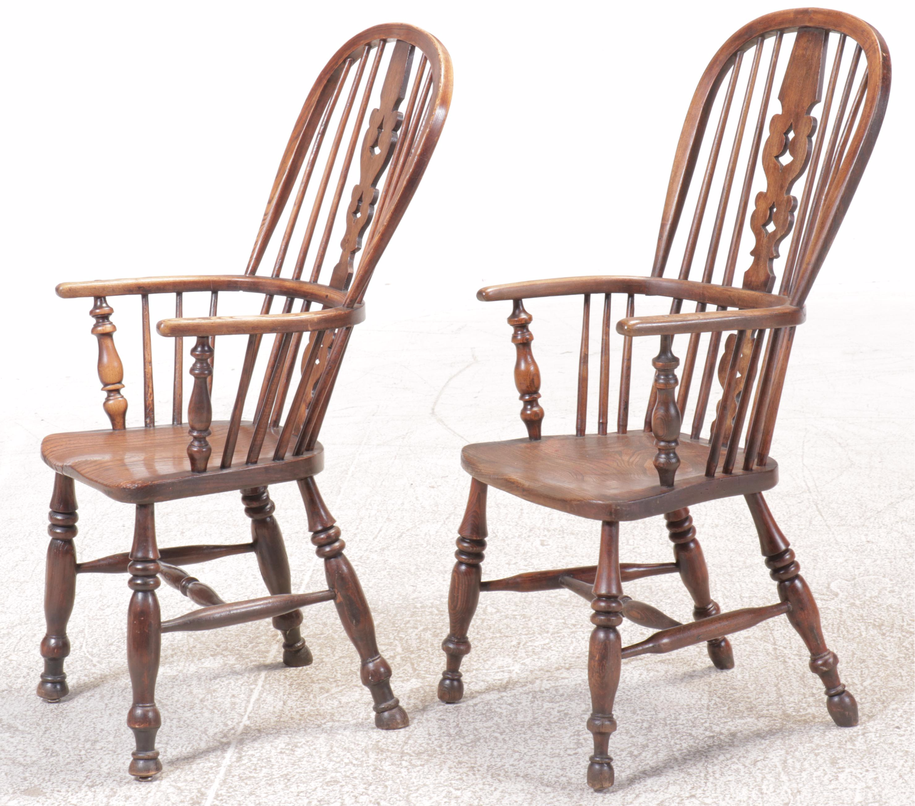 Three Oak Sack-Back Windsor Armchairs