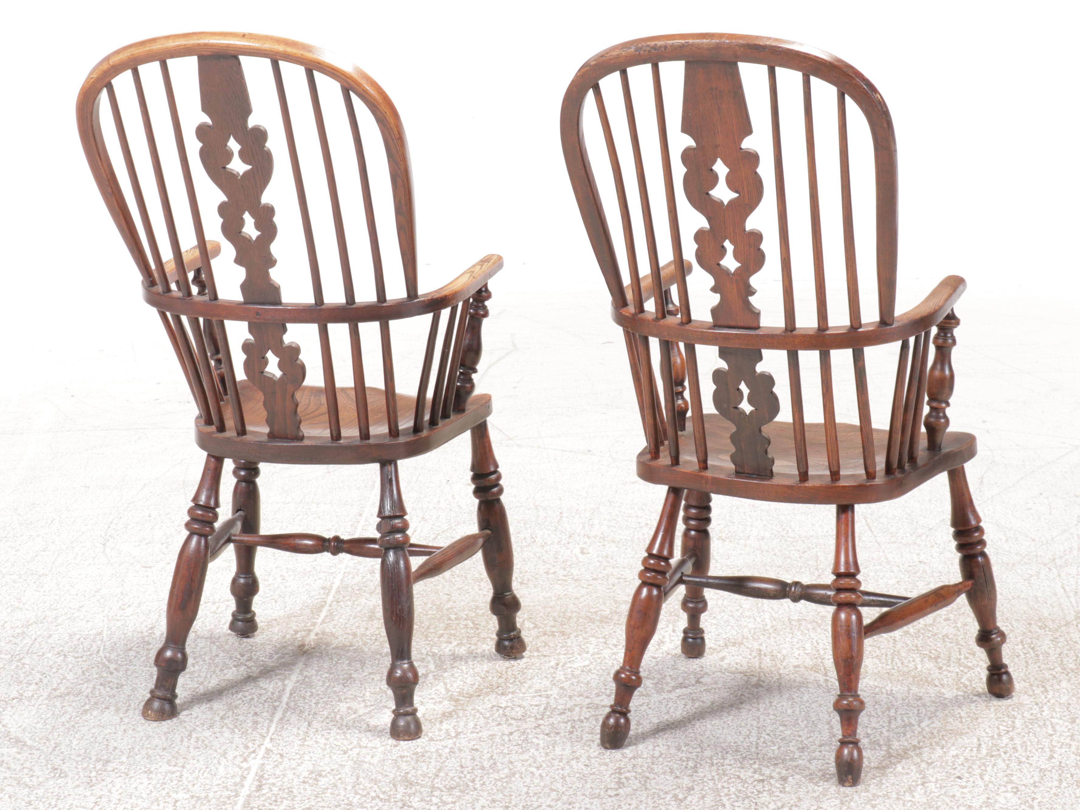 Three Oak Sack-Back Windsor Armchairs