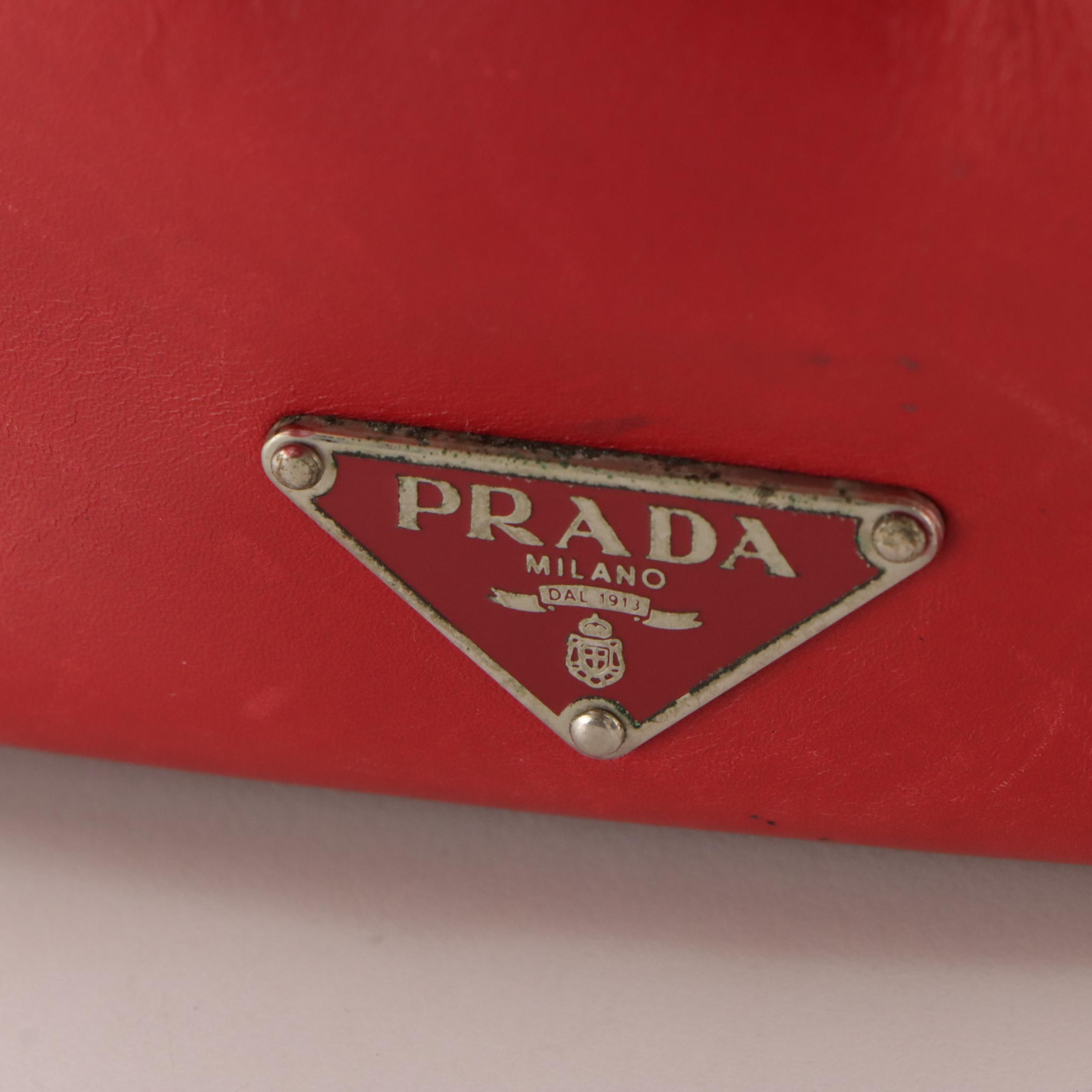 Prada Zip Satchel in Mocha Brown Canvas and Red Leather Trim