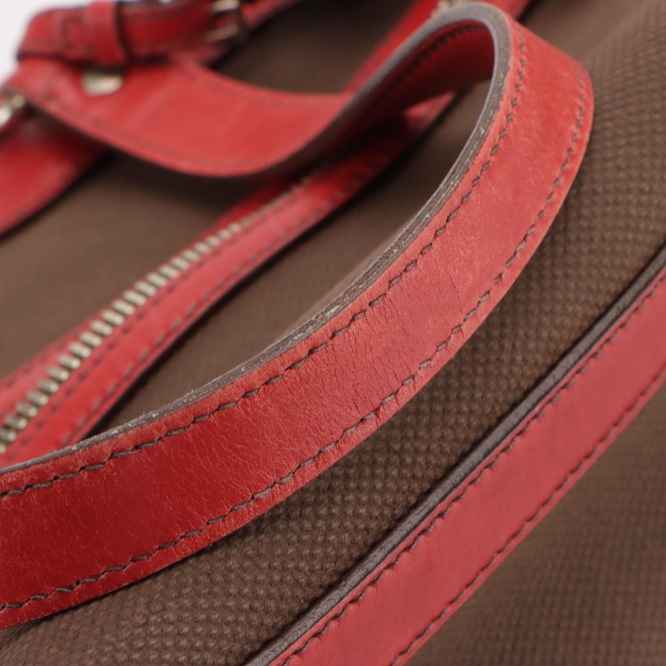 Prada Zip Satchel in Mocha Brown Canvas and Red Leather Trim