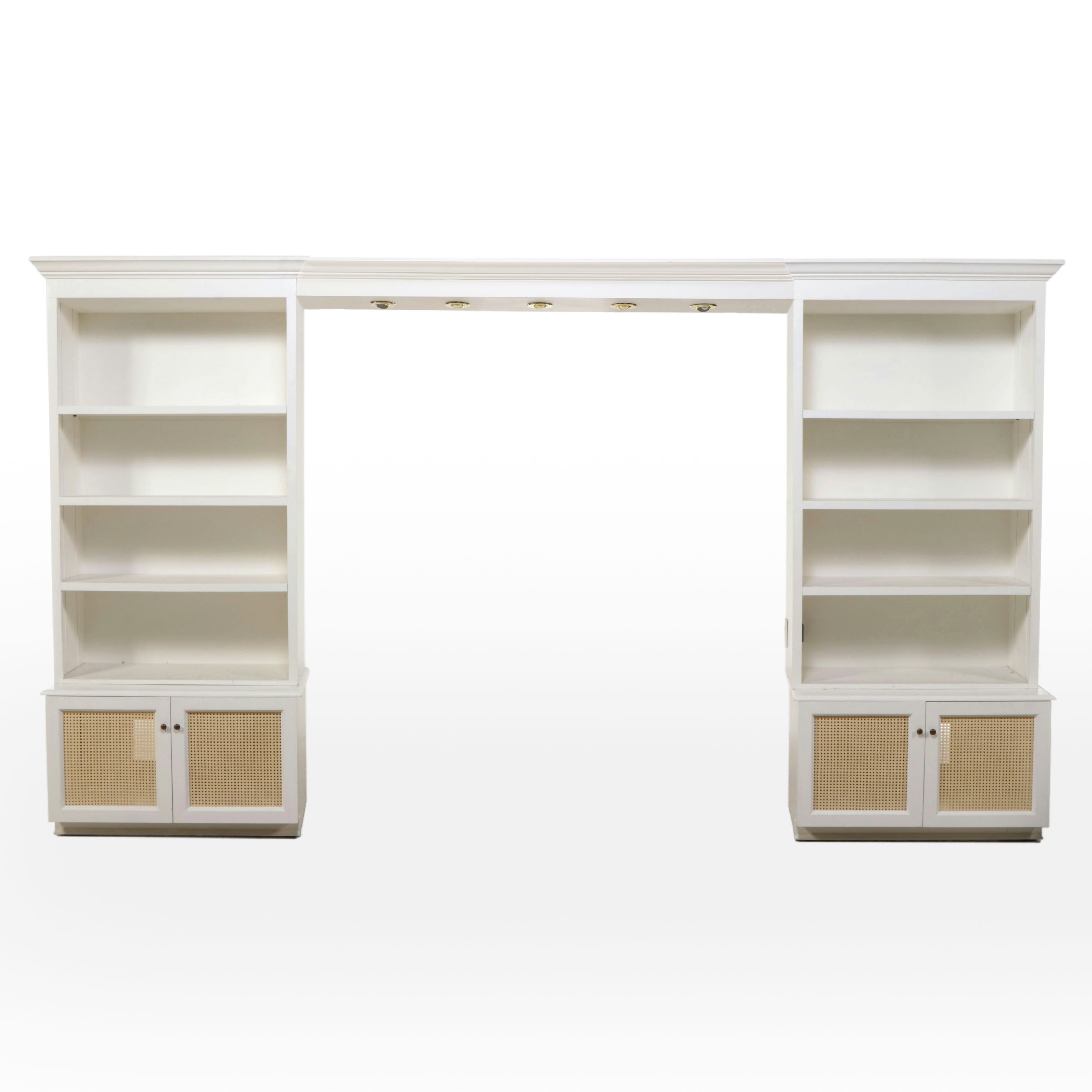 Painted Wall Unit on Caned Cabinets with Light Bridge