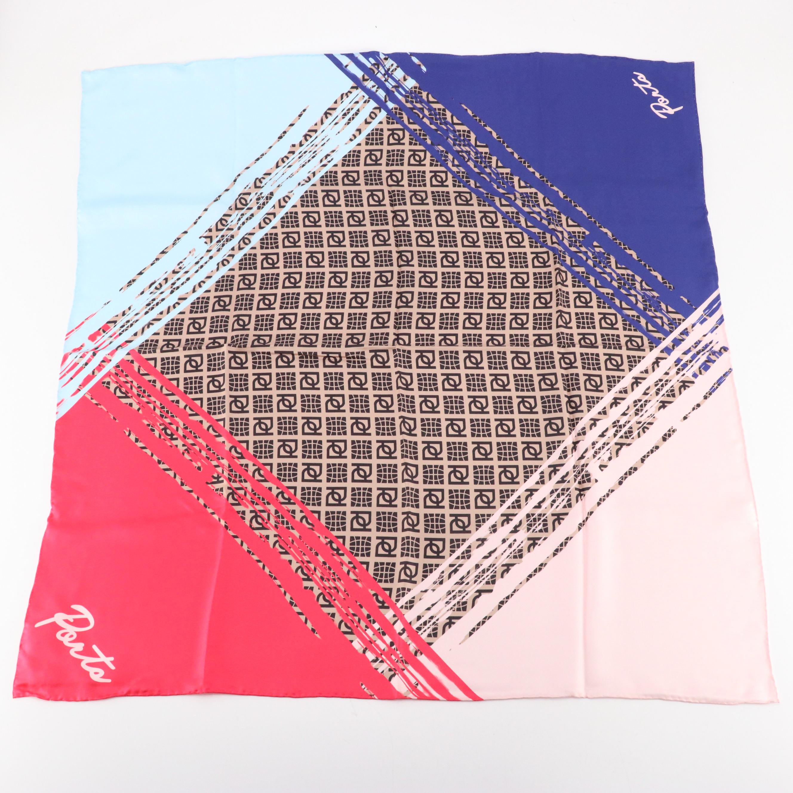Ports International Multicolor Logo Scarf in Mulberry Silk with Box