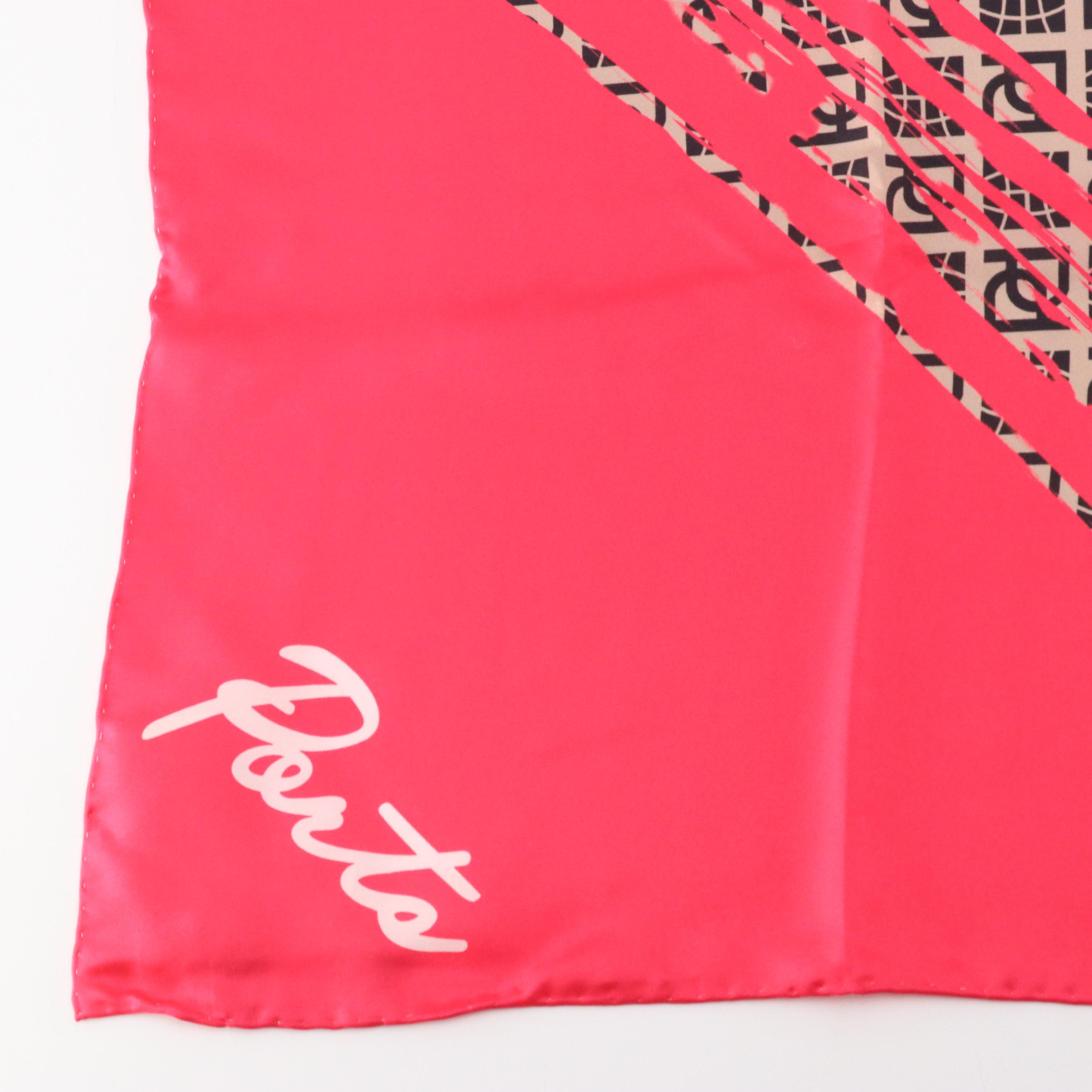 Ports International Multicolor Logo Scarf in Mulberry Silk with Box