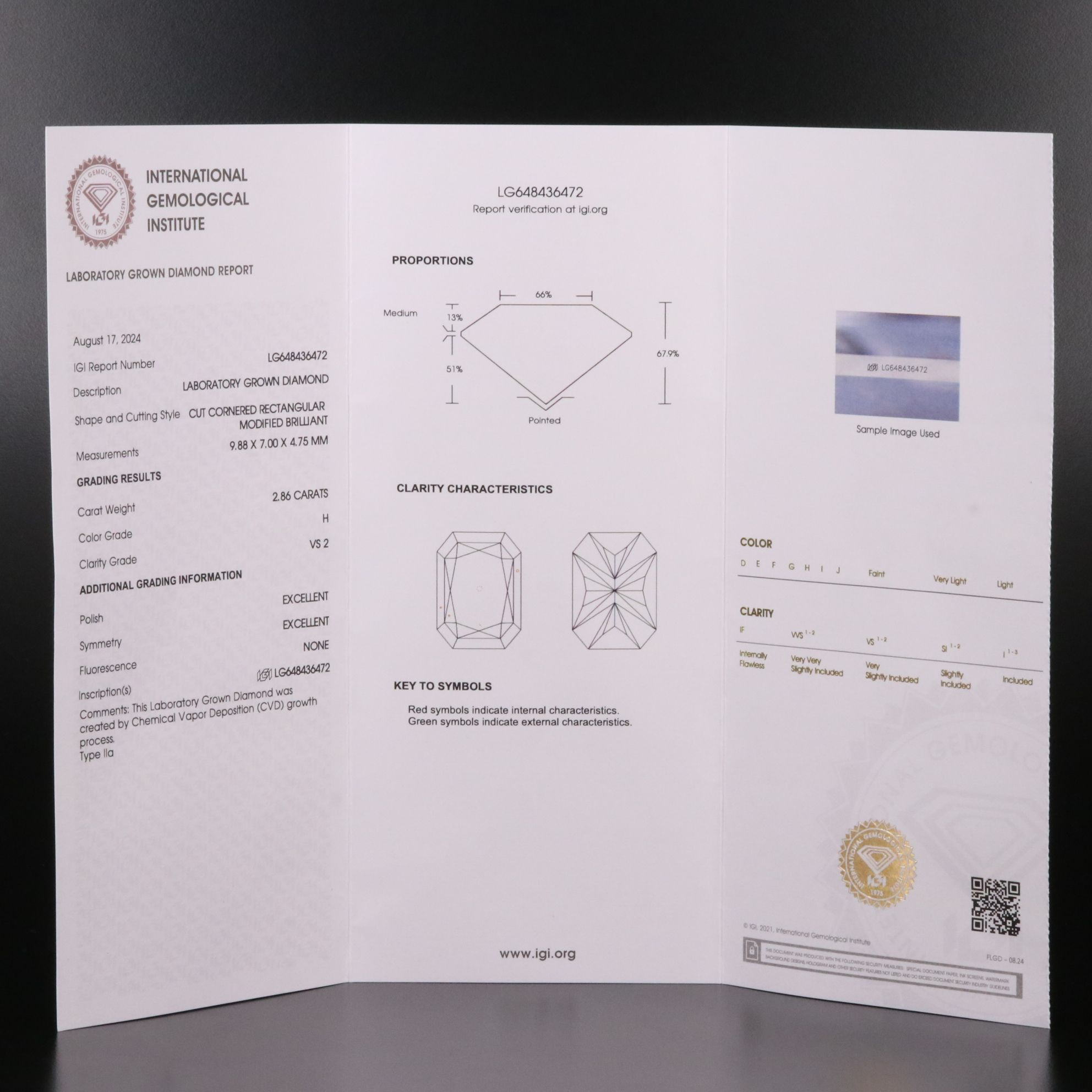 Loose 2.86 CT Lab Grown Diamond with IGI Report