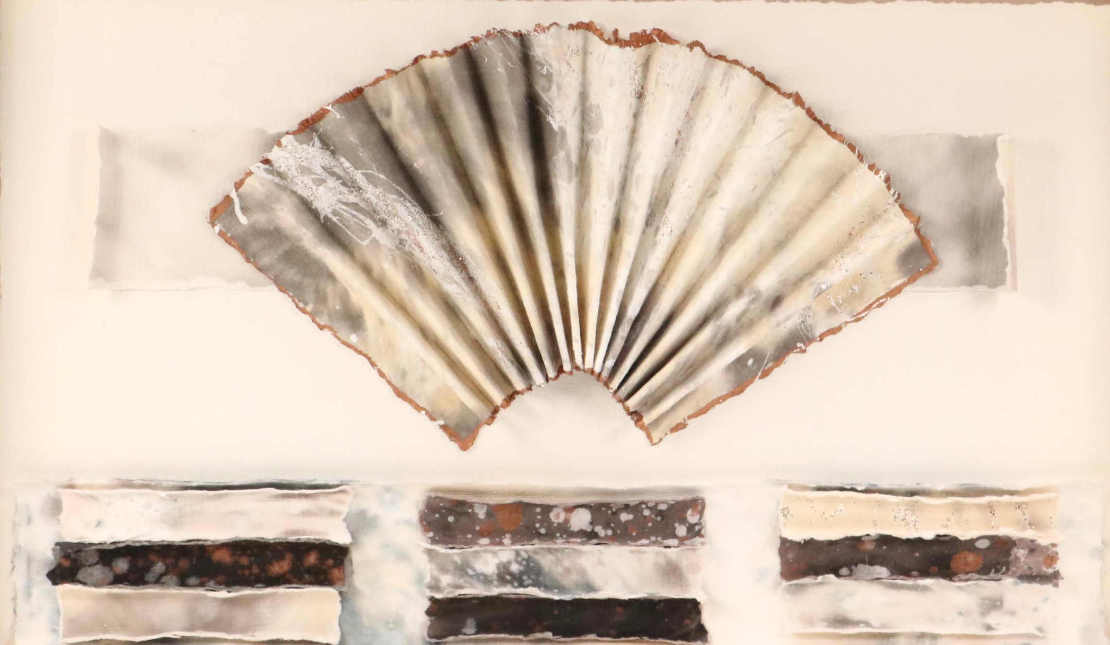 Windsor Paper Art Fan Assemblage in Shadow Box Frame, 1988