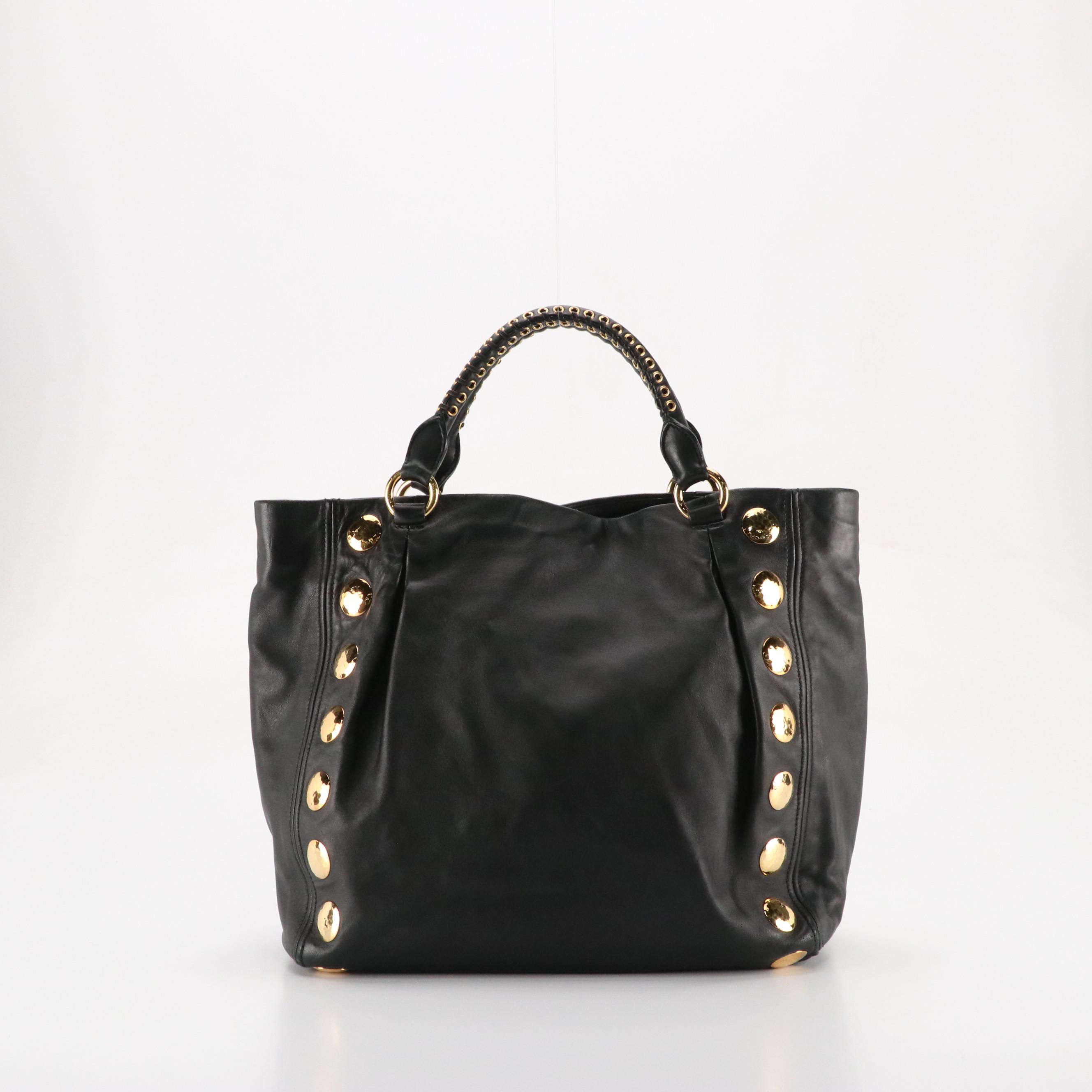 Miu Miu Studded Satchel Bag in Black Leather
