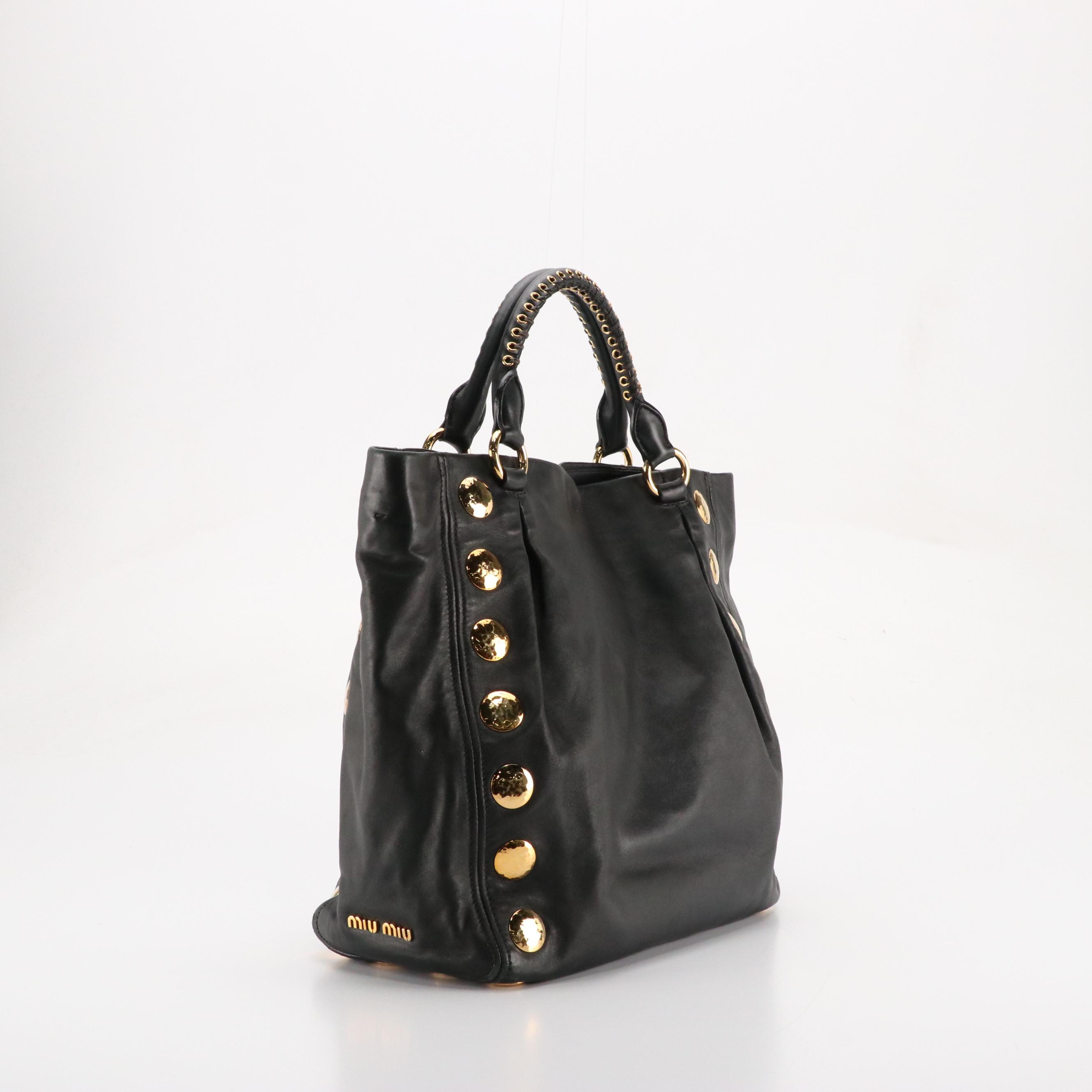 Miu Miu Studded Satchel Bag in Black Leather