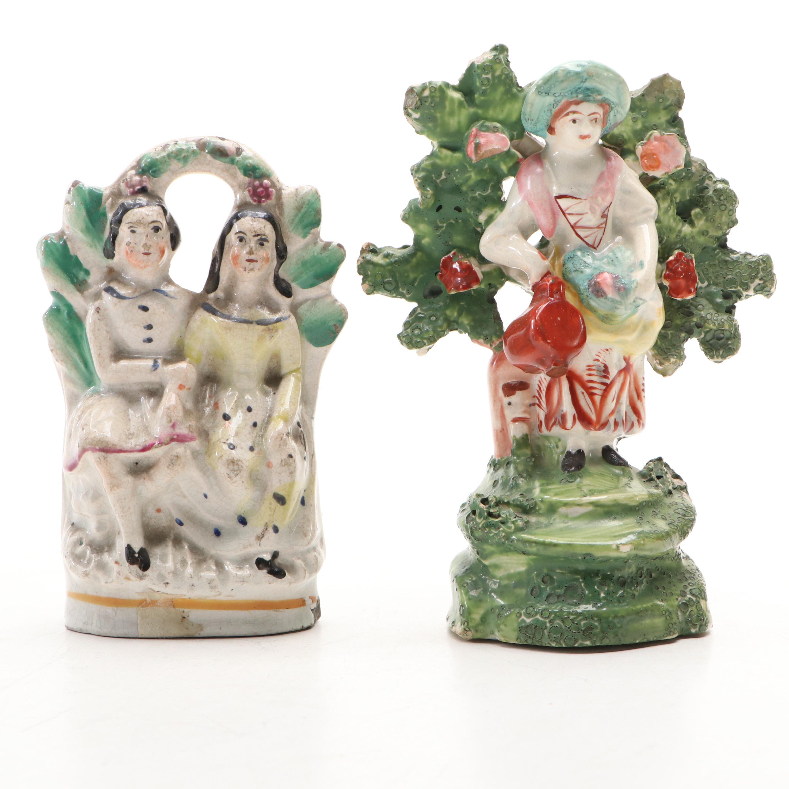 English Staffordshire Style Ceramic Courting Couple and Other Figurines