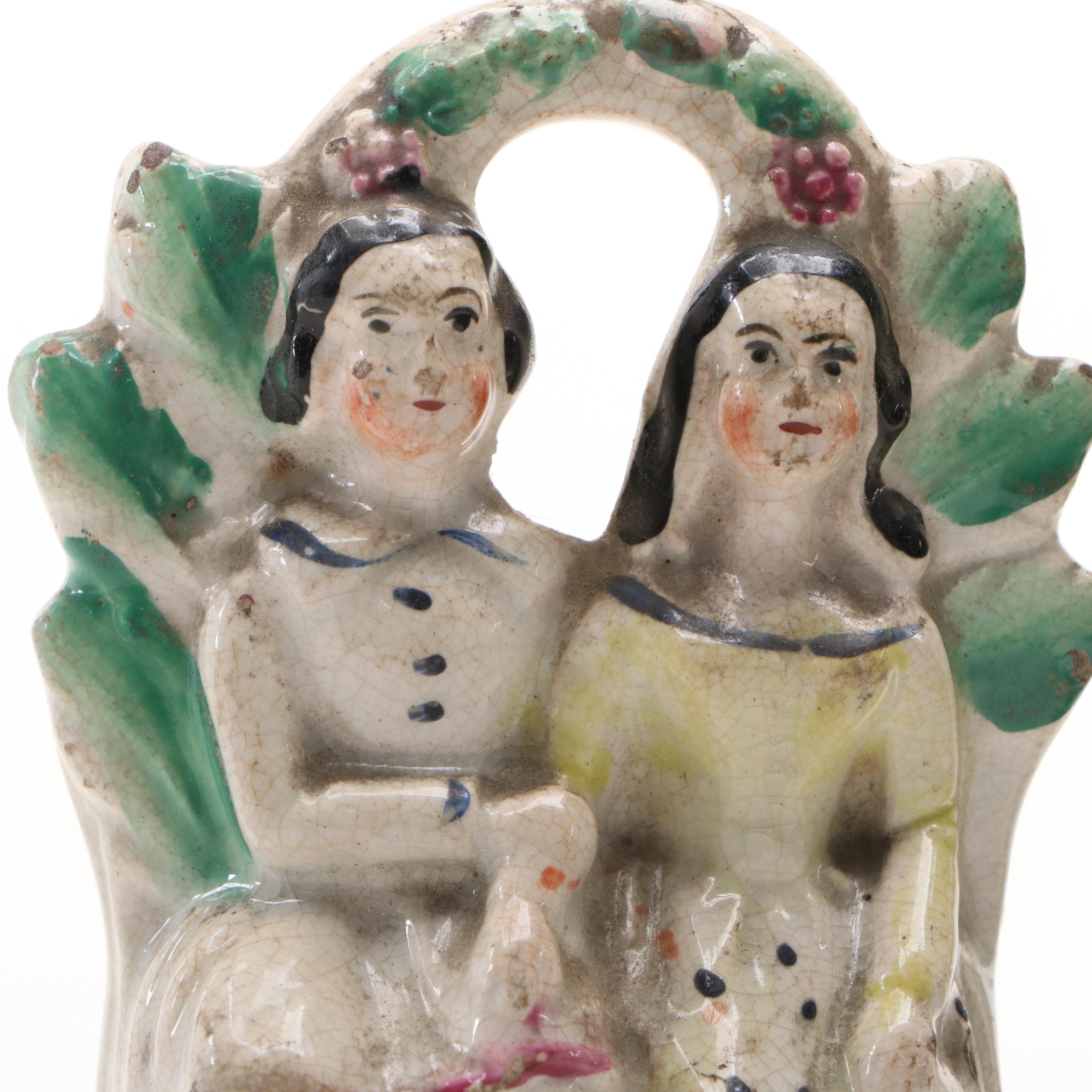 English Staffordshire Style Ceramic Courting Couple and Other Figurines