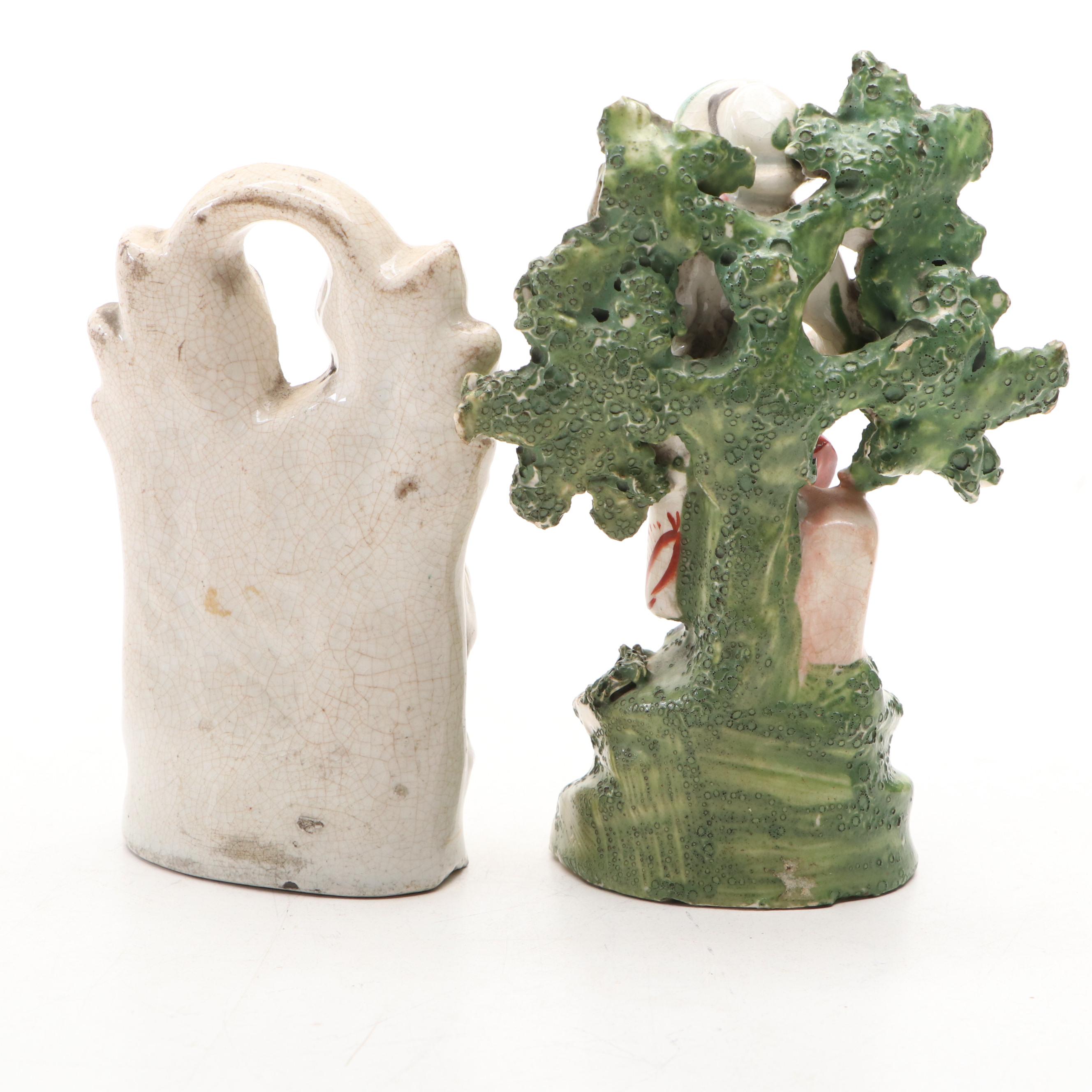 English Staffordshire Style Ceramic Courting Couple and Other Figurines