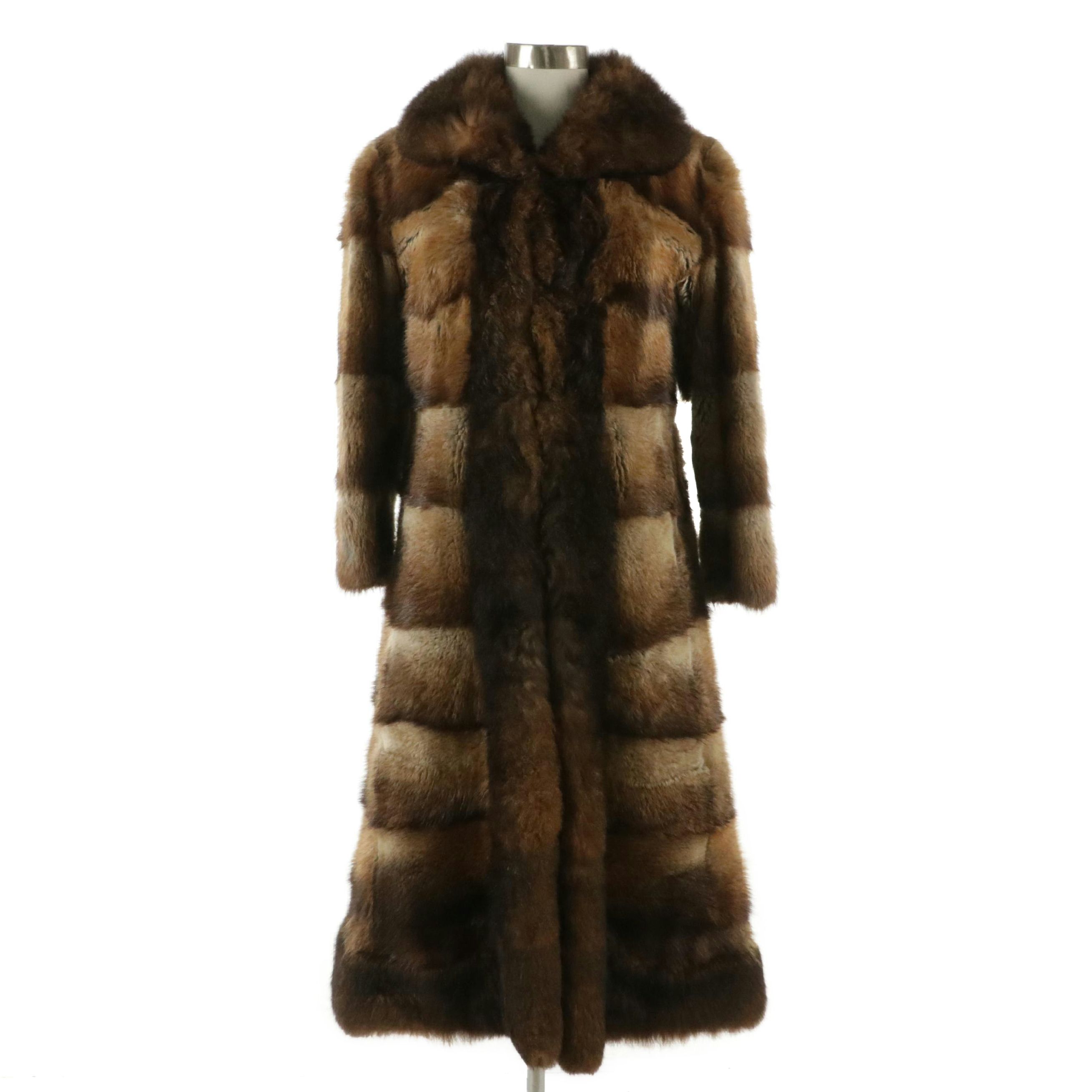 Muskrat Fur Patchwork Coat with New Zealand Possum Fur Trim from Jonas Bros.