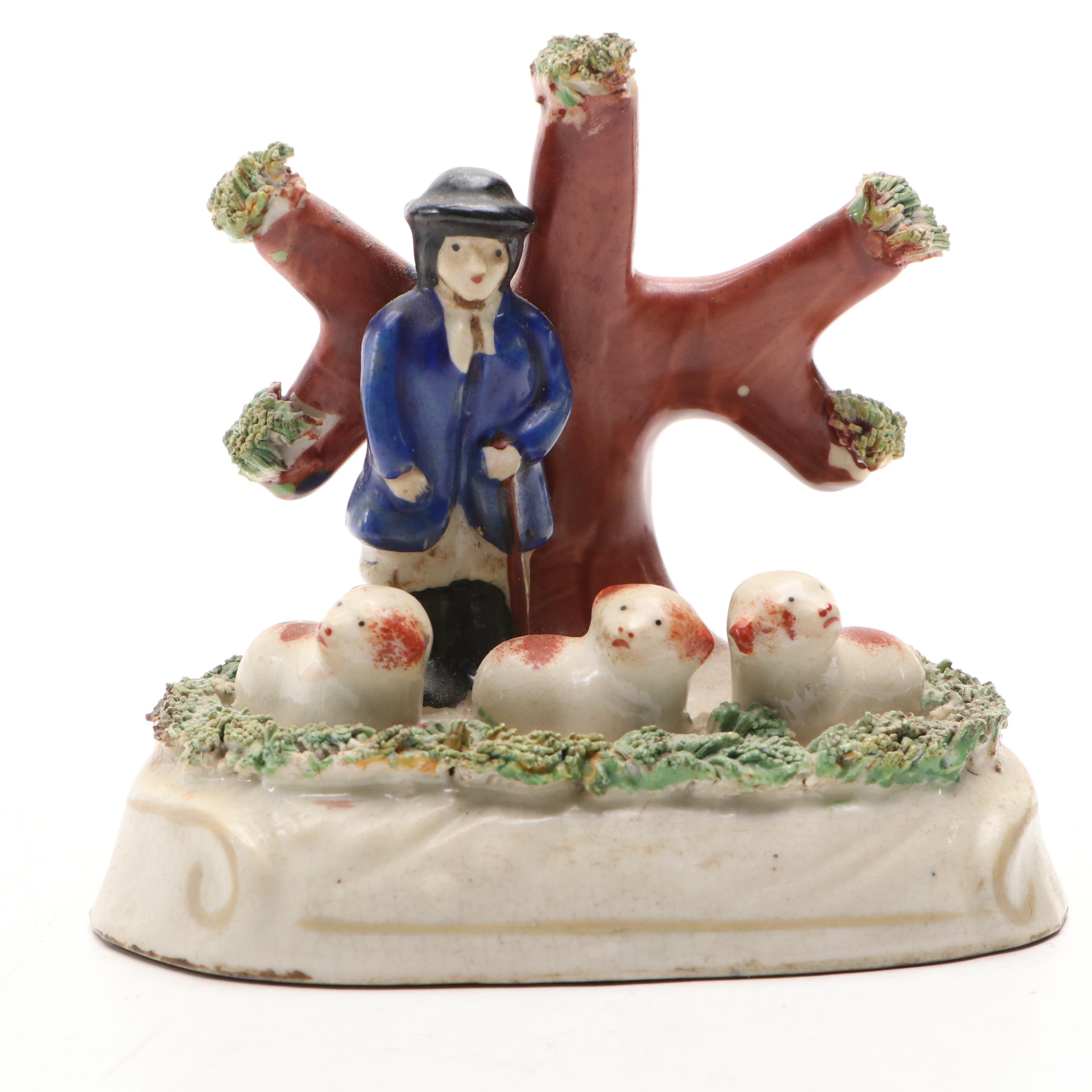 English Staffordshire Style Ceramic Courting Couple and Other Figurines