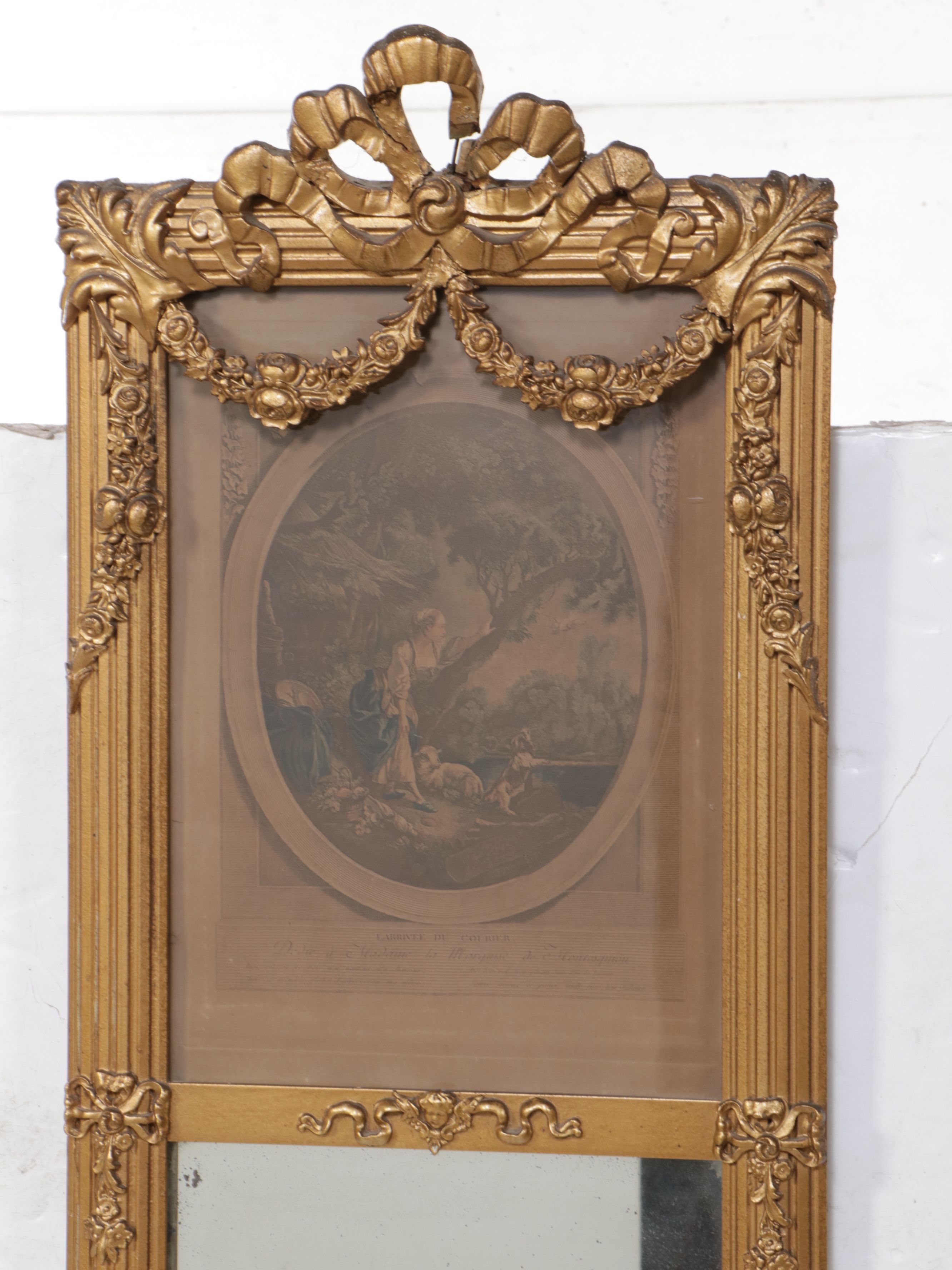 French Rococo Style Giltwood and Molded Plaster Tremeau Mirror