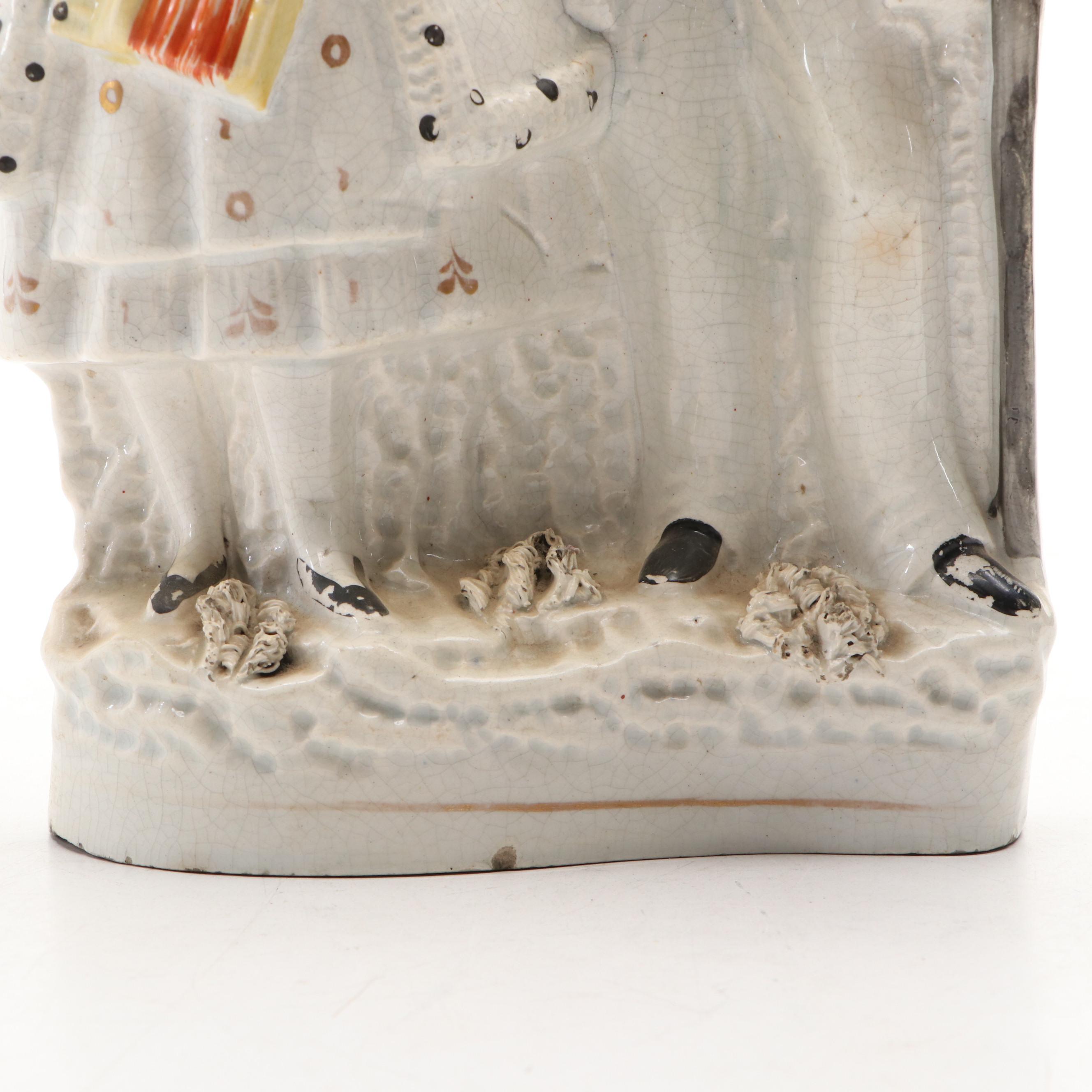 Staffordshire Earthenware Musical Couple Figurine, Mid to Late 19th Century