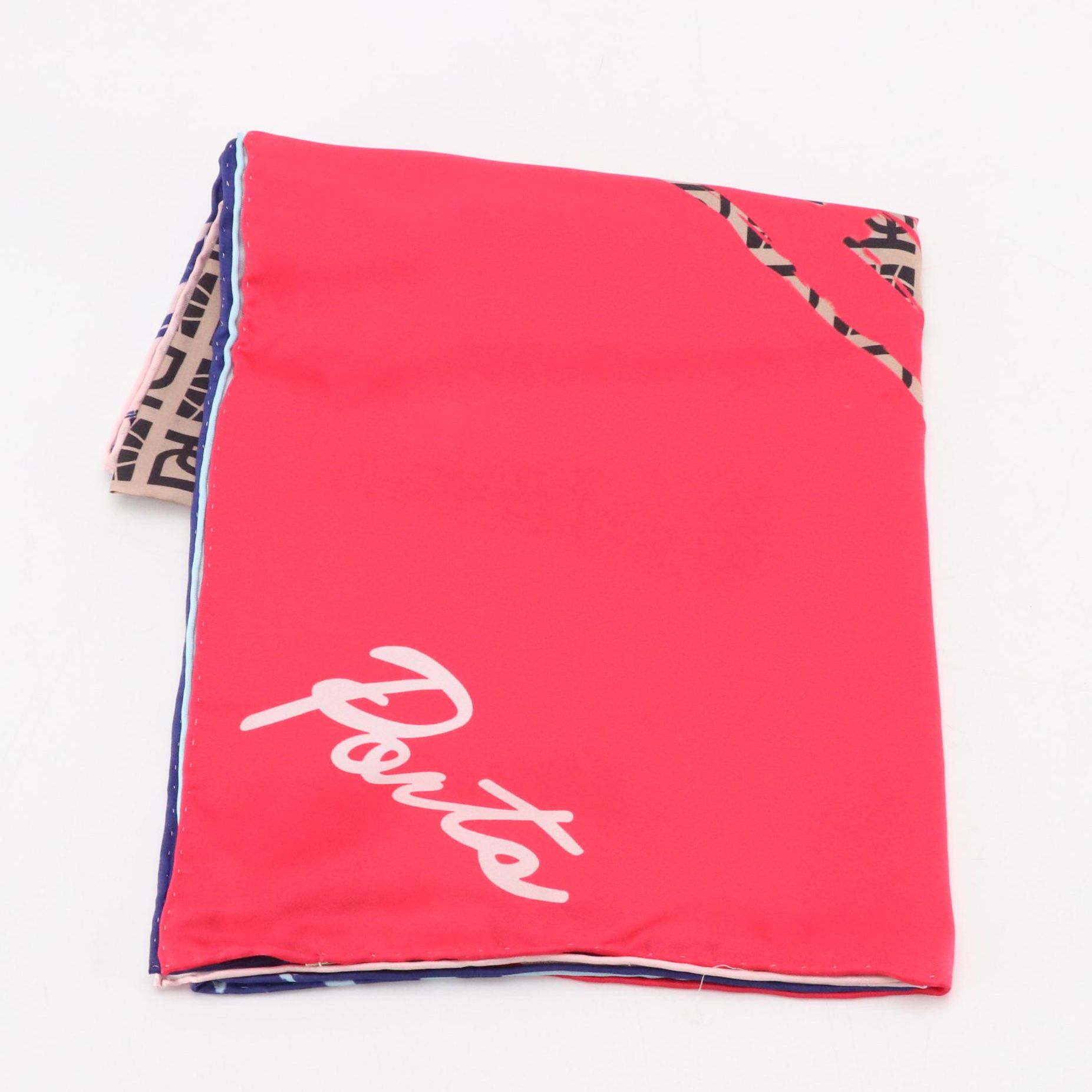 Ports International Multicolor Logo Scarf in Mulberry Silk with Box