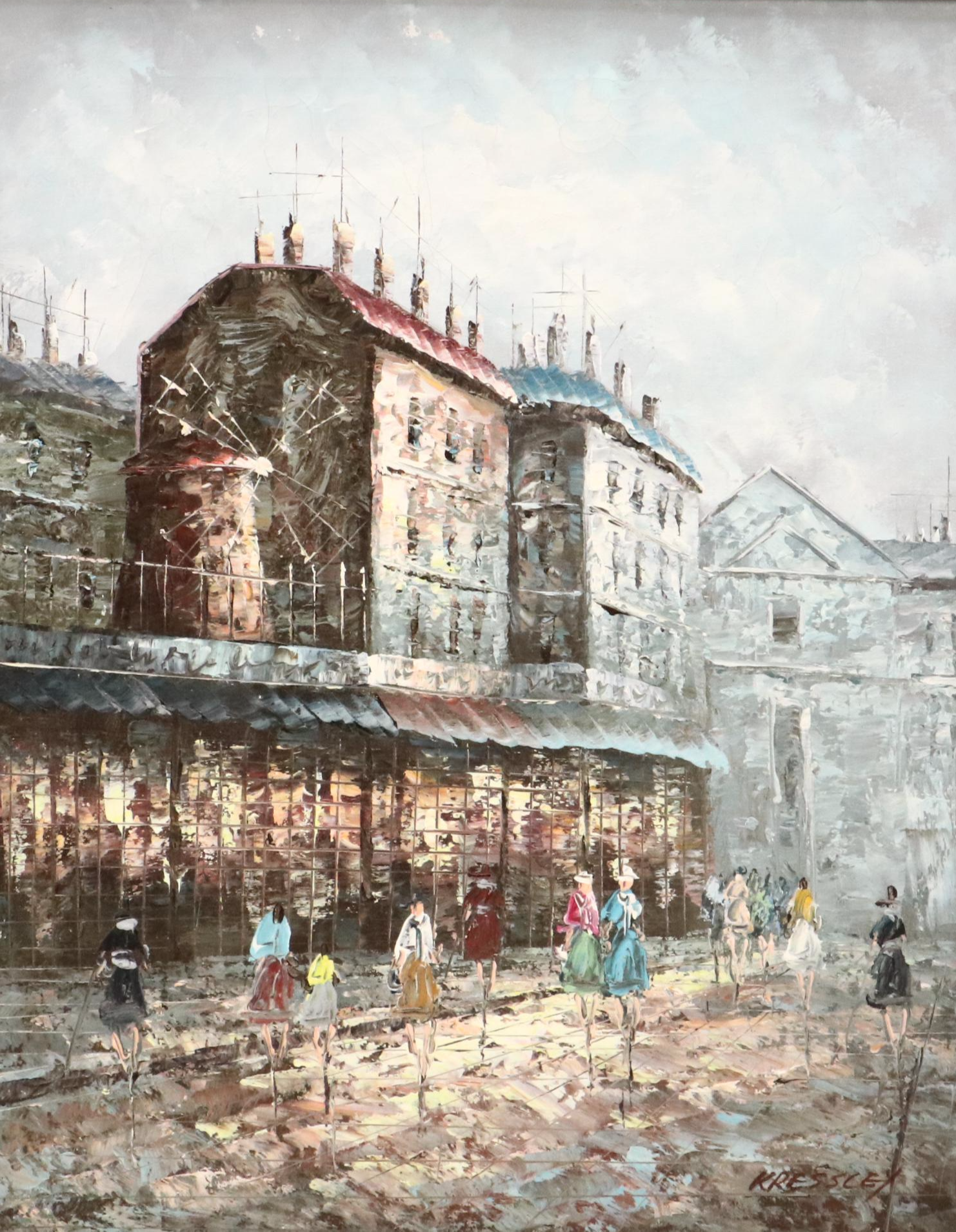 Kressley Montmartre Parisian Cityscape Oil Painting with the Moulin Rouge