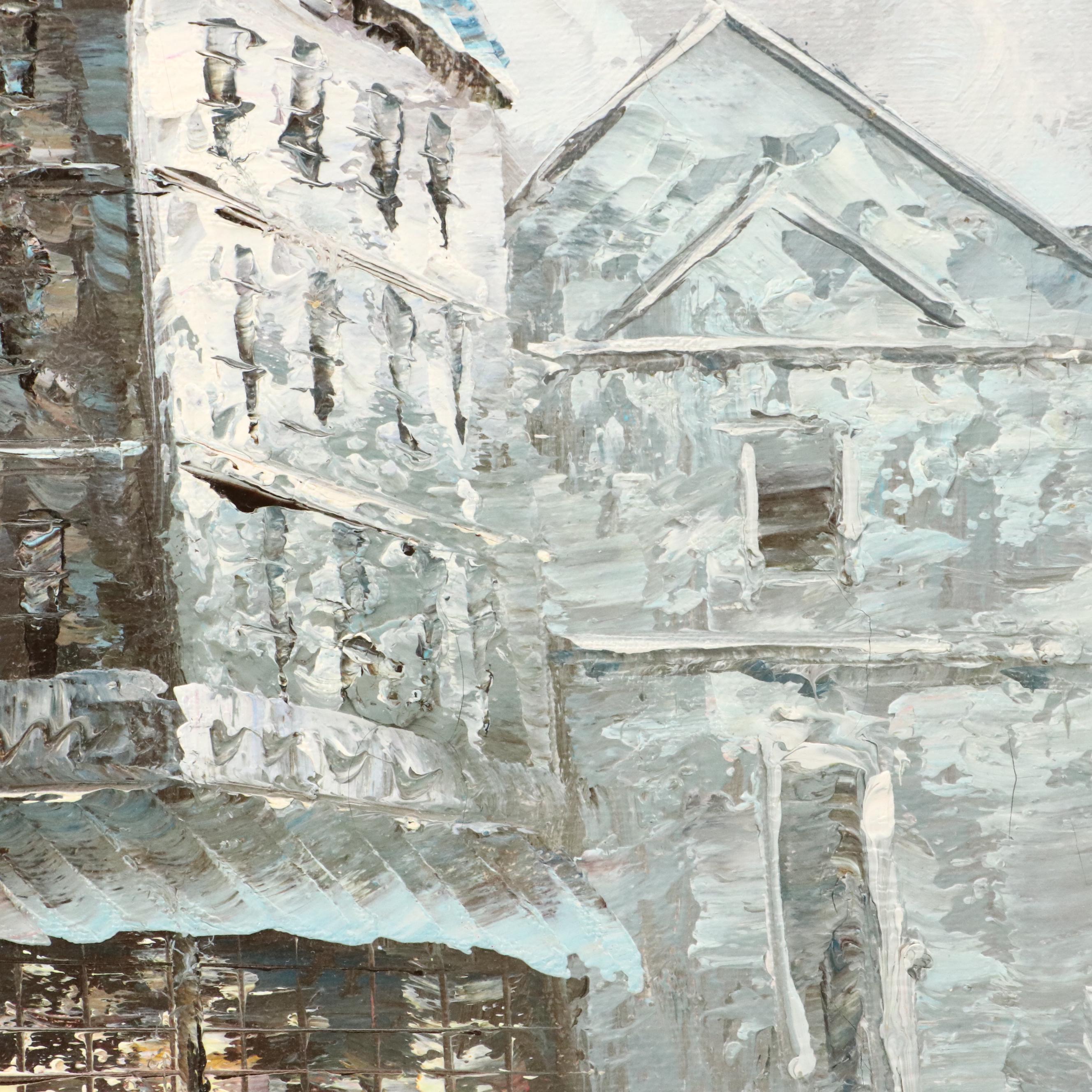 Kressley Montmartre Parisian Cityscape Oil Painting with the Moulin Rouge