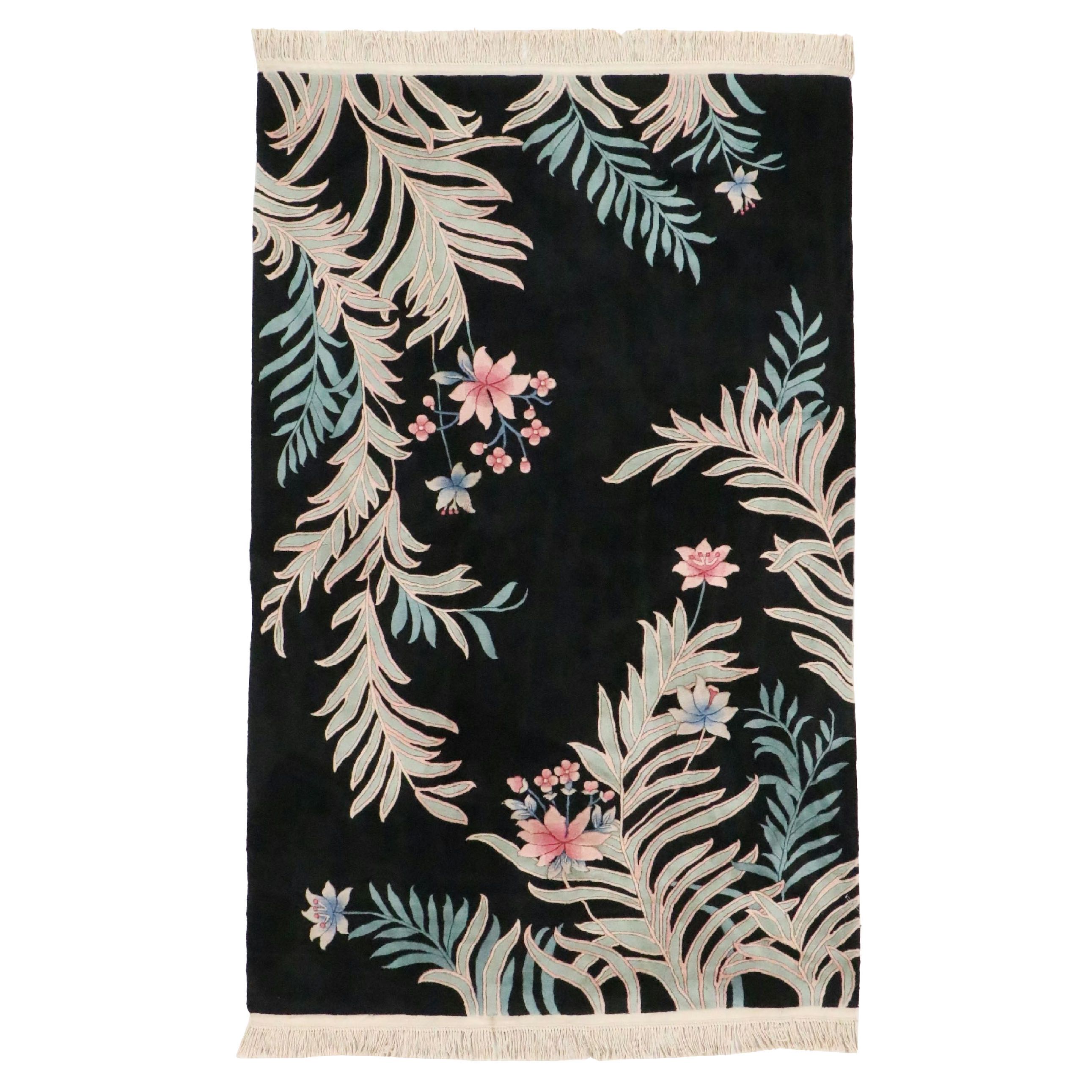 5'6 x 9'5 Hand-Knotted and Carved Chinese Art Nichols Style Floral Area Rug