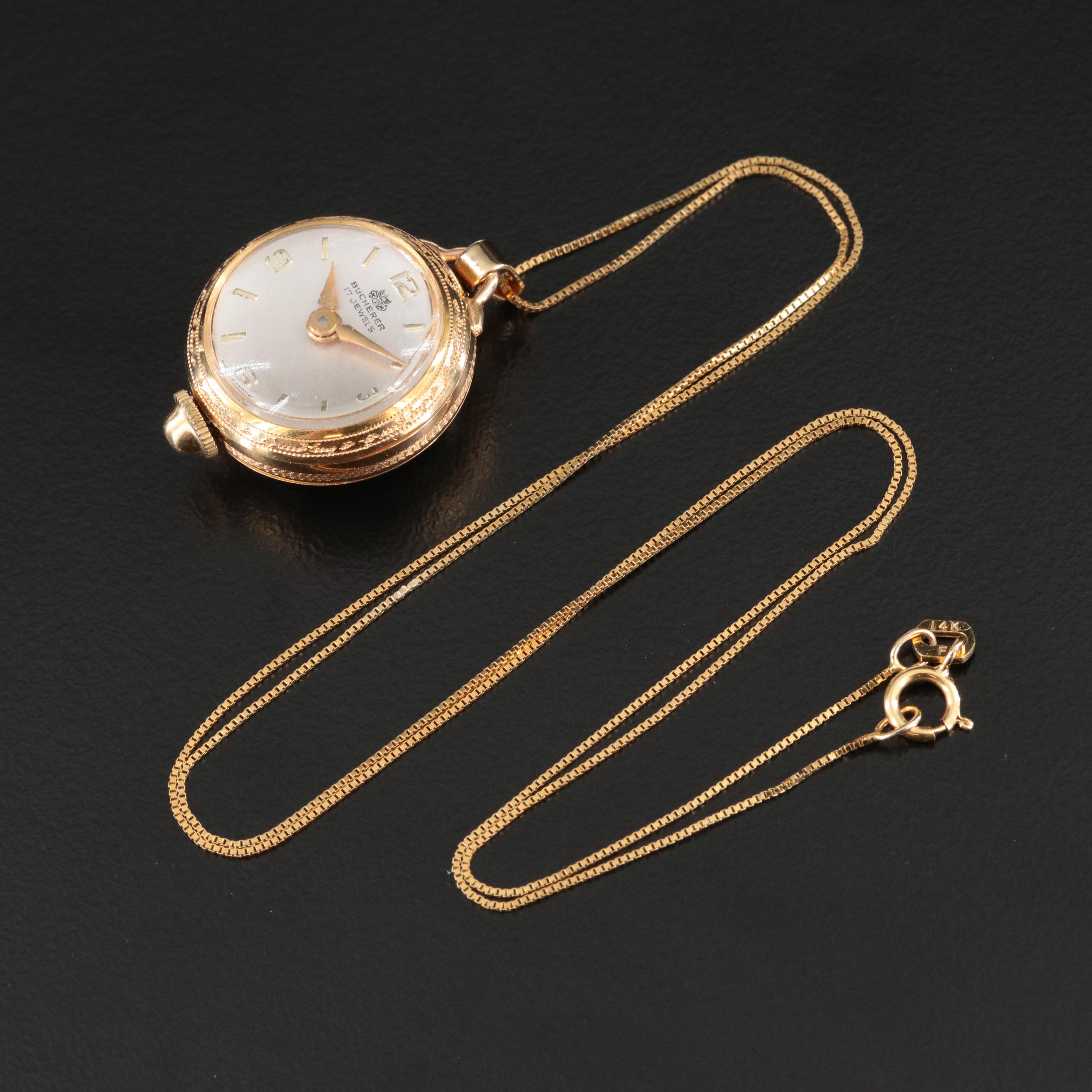 Bucherer Pendant Watch with 14K Chain