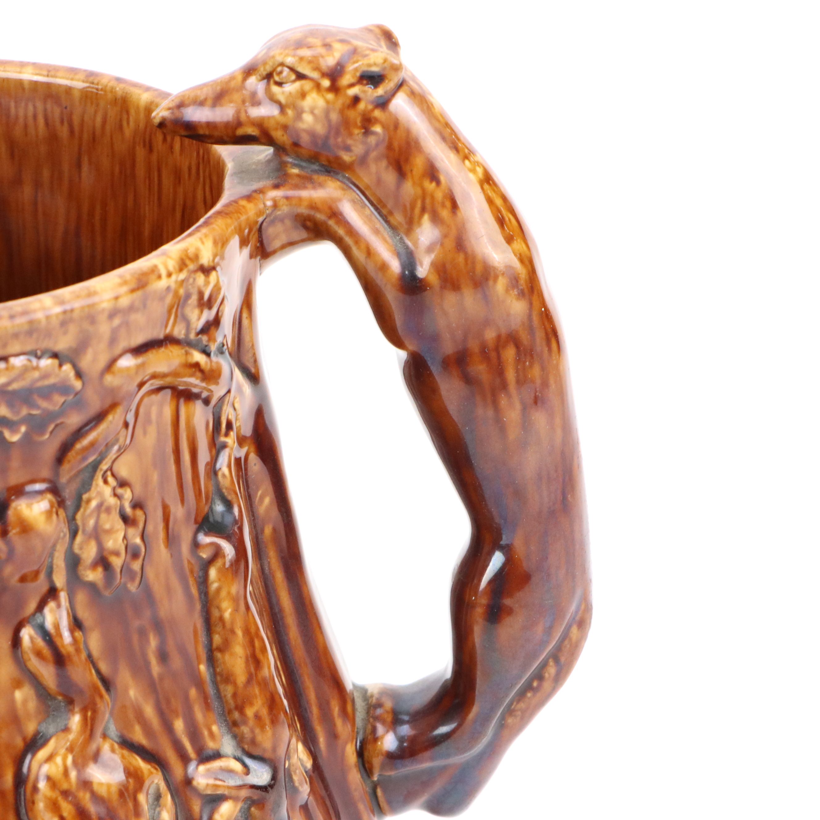 Fox-Handled Rockingham Style Glaze Ceramic Pitcher, 19th Century