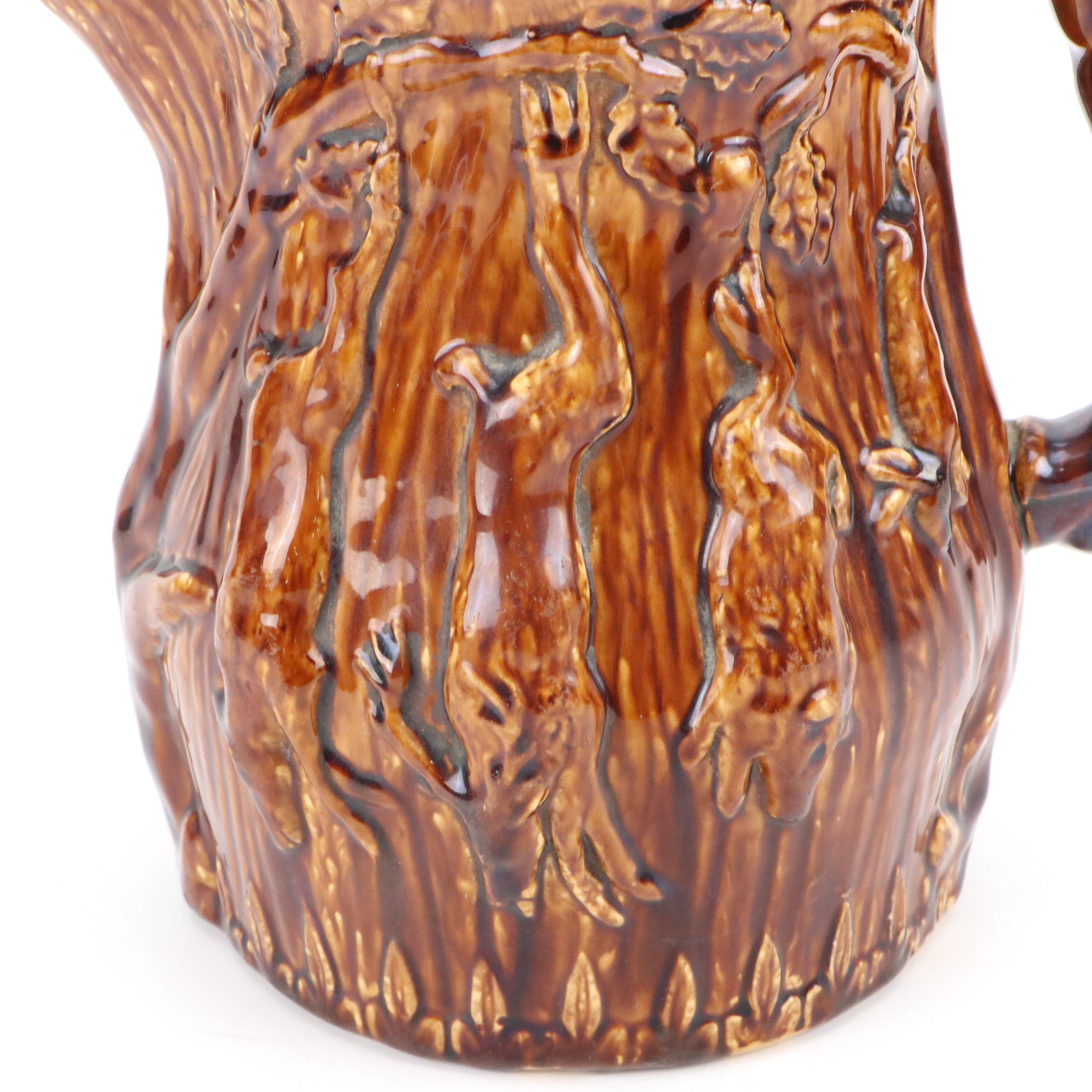 Fox-Handled Rockingham Style Glaze Ceramic Pitcher, 19th Century