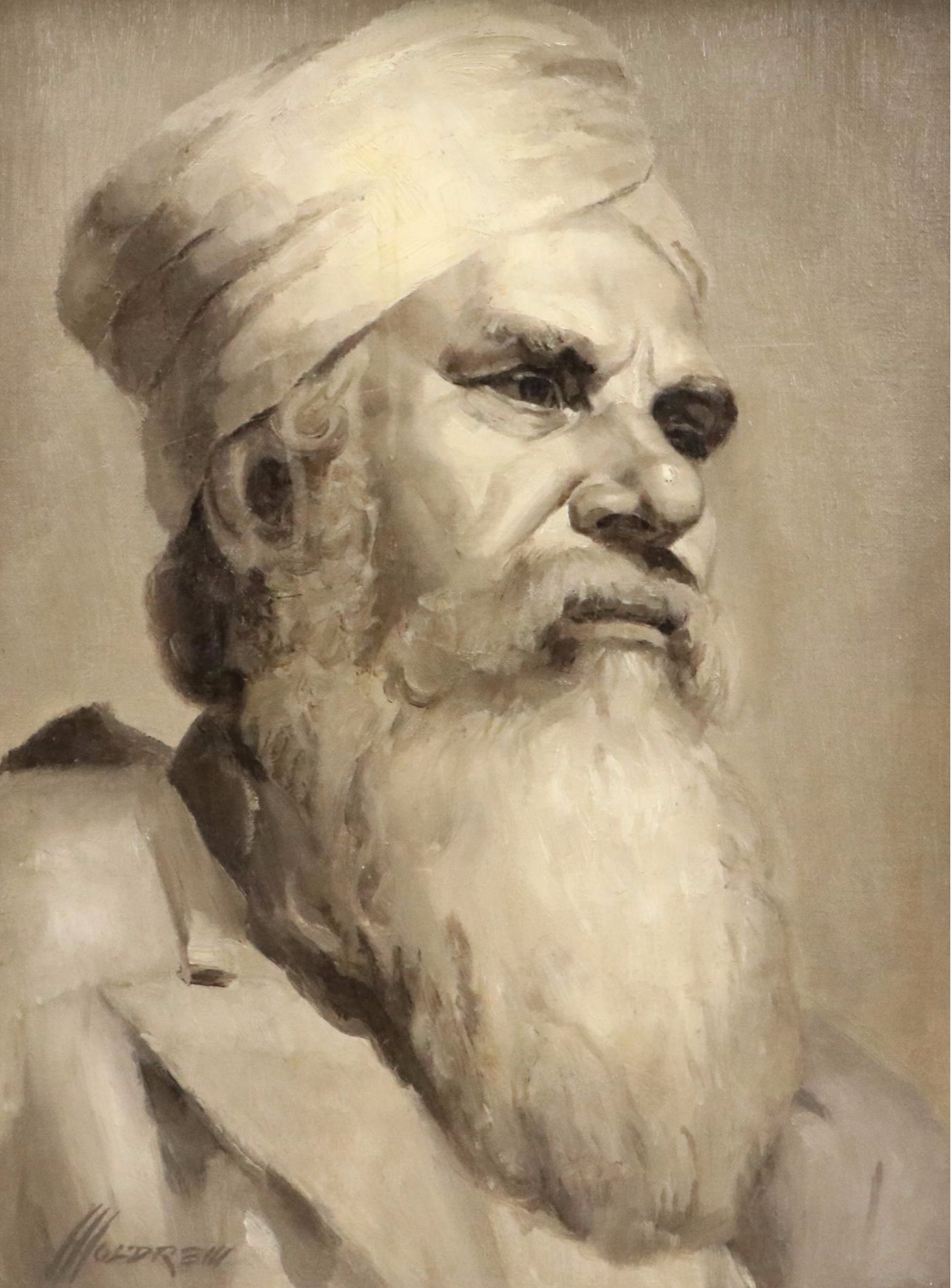 Greyscale Portrait Oil Painting of a Namdhari Sikh