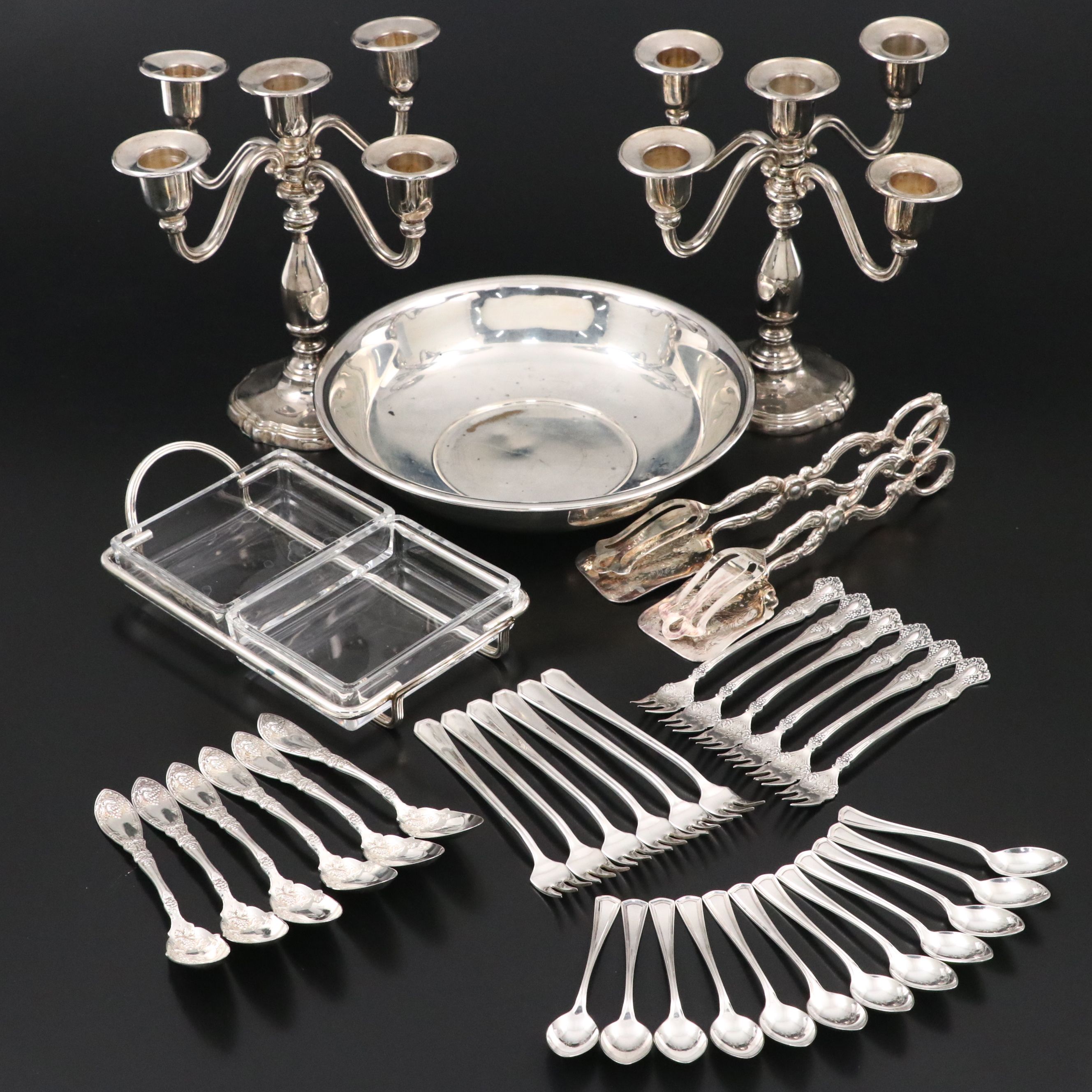 Godinger Silver Plate Candelabrum with Other Silver Plate and Glass Tableware
